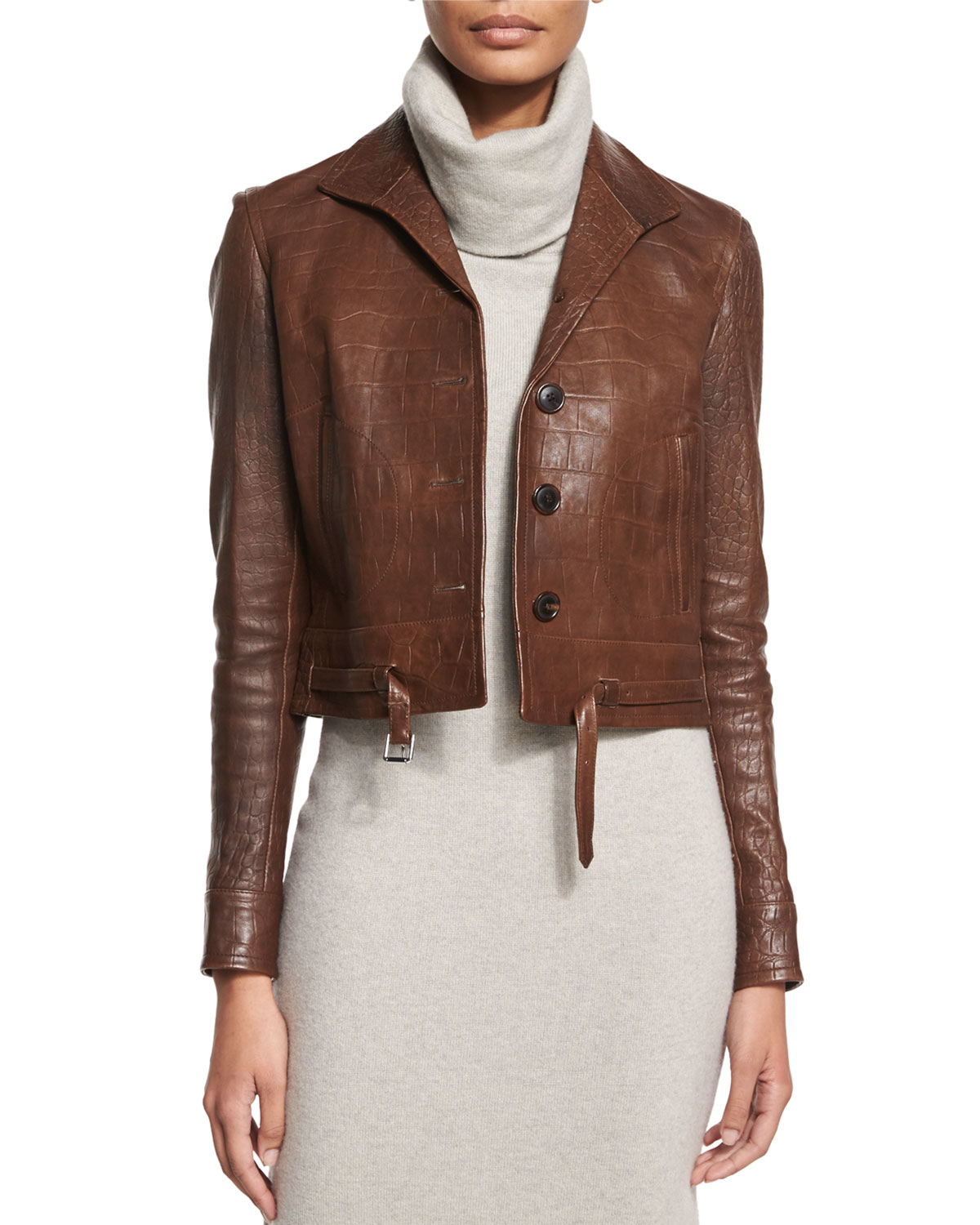 Ralph lauren collection Crocodileembossed Leather Jacket in Brown Lyst