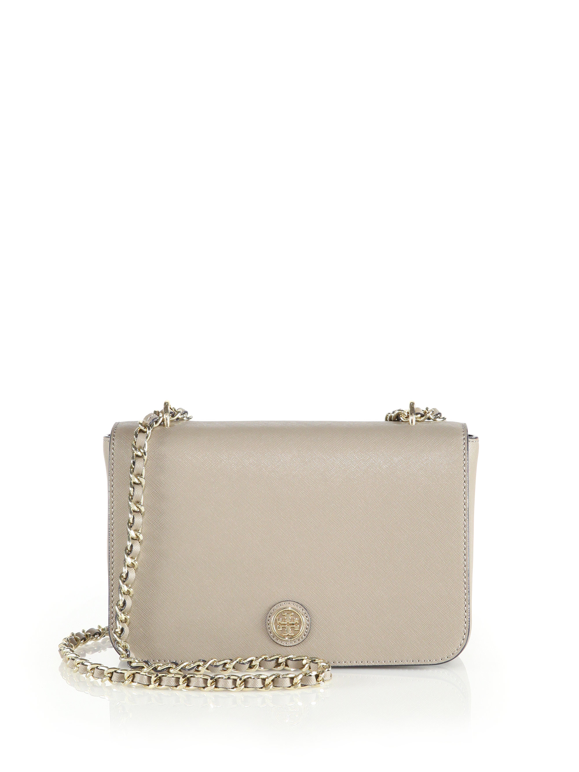 Lyst Tory Burch Robinson Saffiano Leather Chain Shoulder Bag in Gray