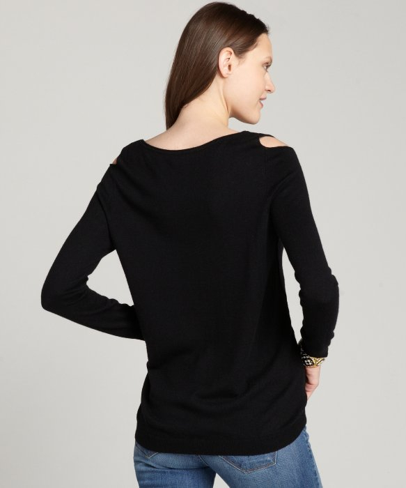 Cold Shoulder Long Sleeve Black Sweater