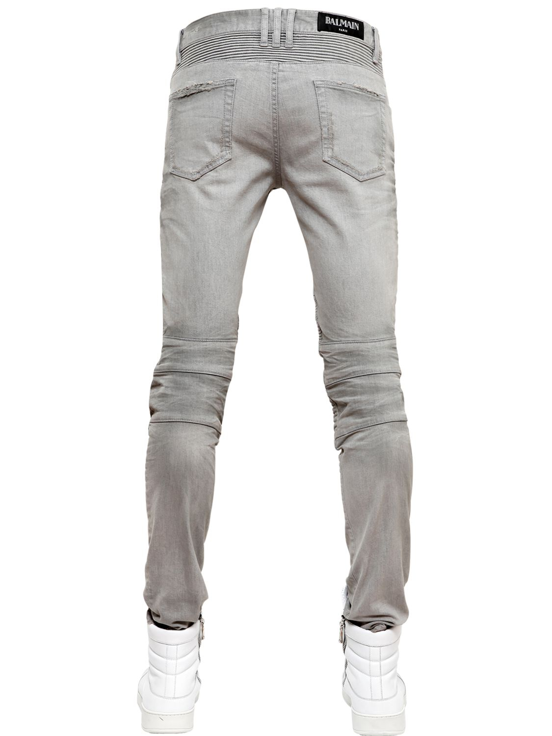 Balmain 16Cm Stretch Cotton Denim Jeans in Gray for Men | Lyst