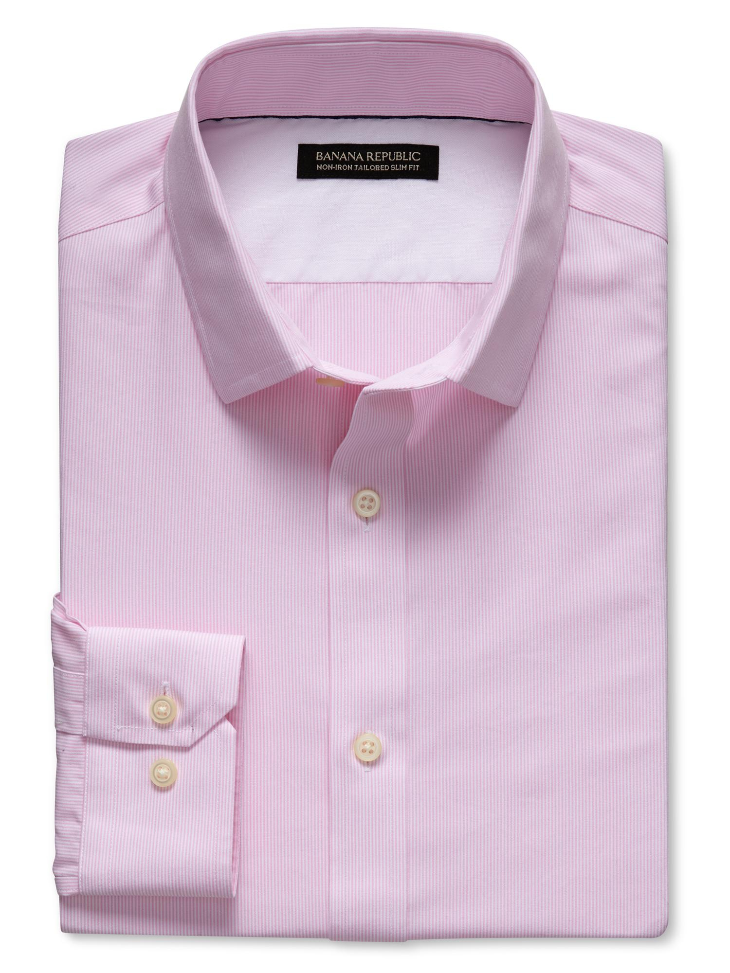 Banana Republic Classic Fit Non Iron Pink Micro Stripe Shirt Pink Mist ...