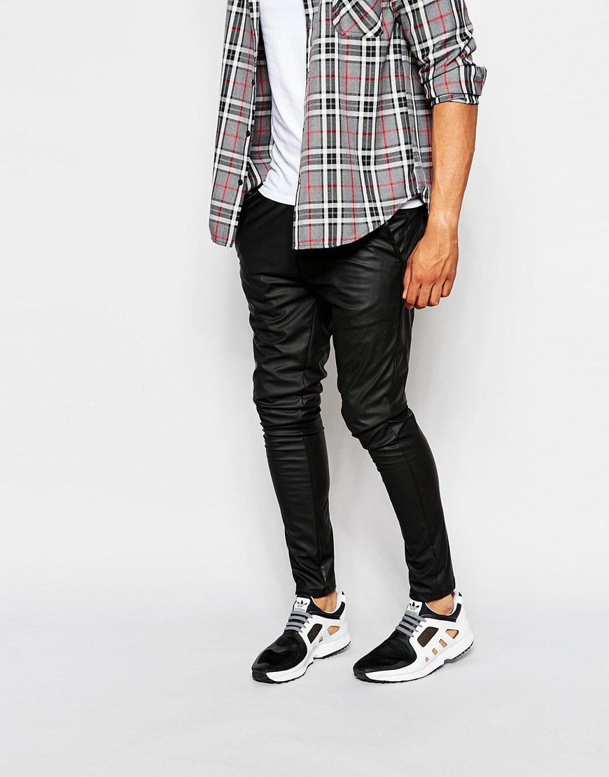 Lyst - Asos Super Skinny Joggers In Faux Leather in Black for Men