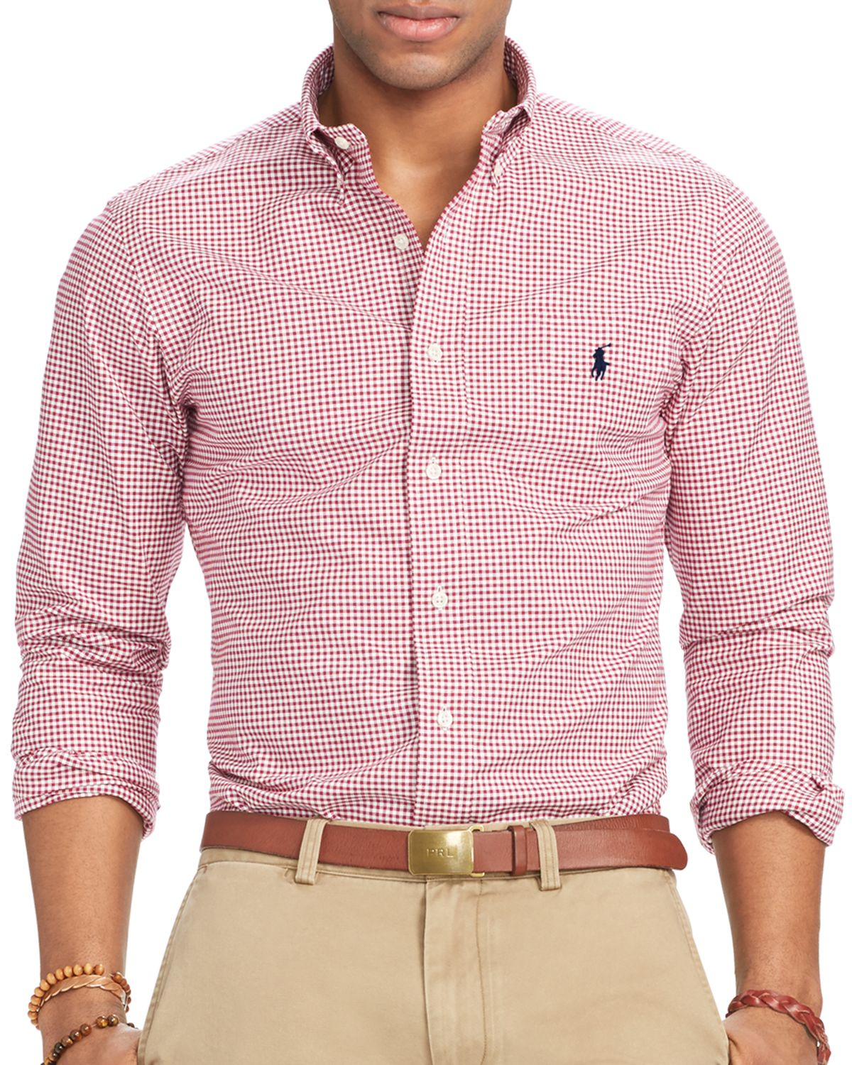 Ralph lauren magentacream polo slim fit checked stretch oxford shirt 