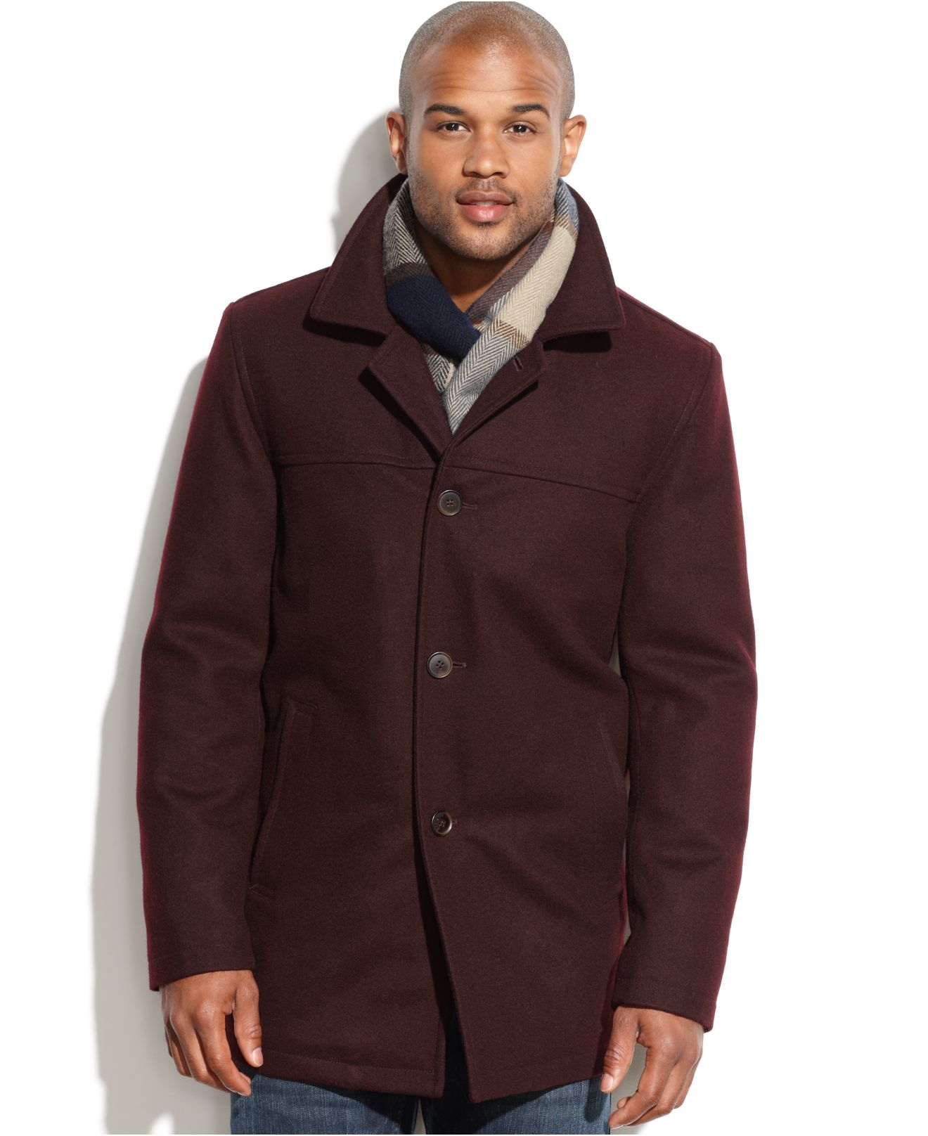 Lyst - Tommy Hilfiger Wool-blend Melton Walking Coat With Scarf in Red ...