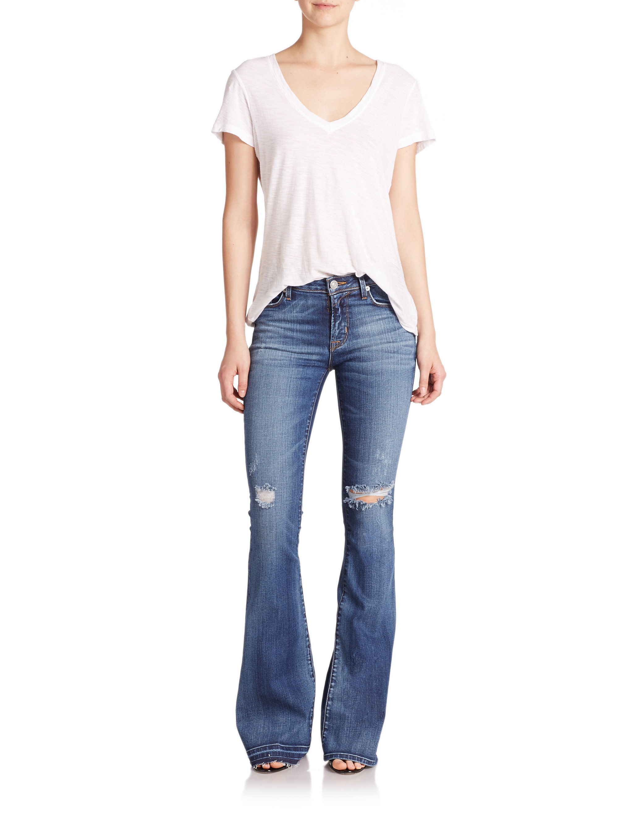 Hudson jeans Distressed Mid-Rise Flared Jeans in Blue | Lyst