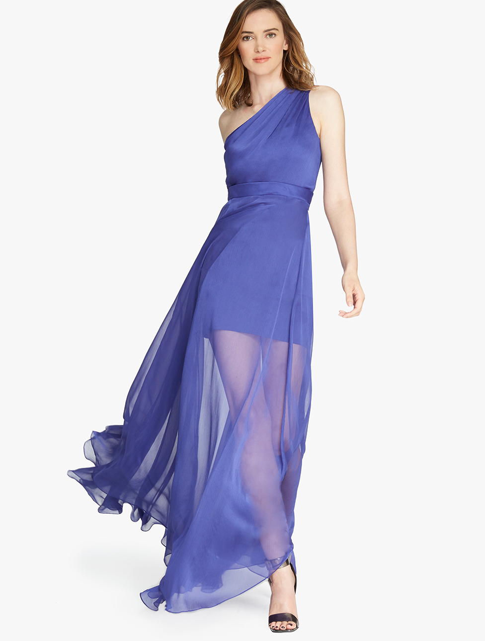 Lyst - Halston One-Shoulder Crinkled Chiffon Gown in Purple