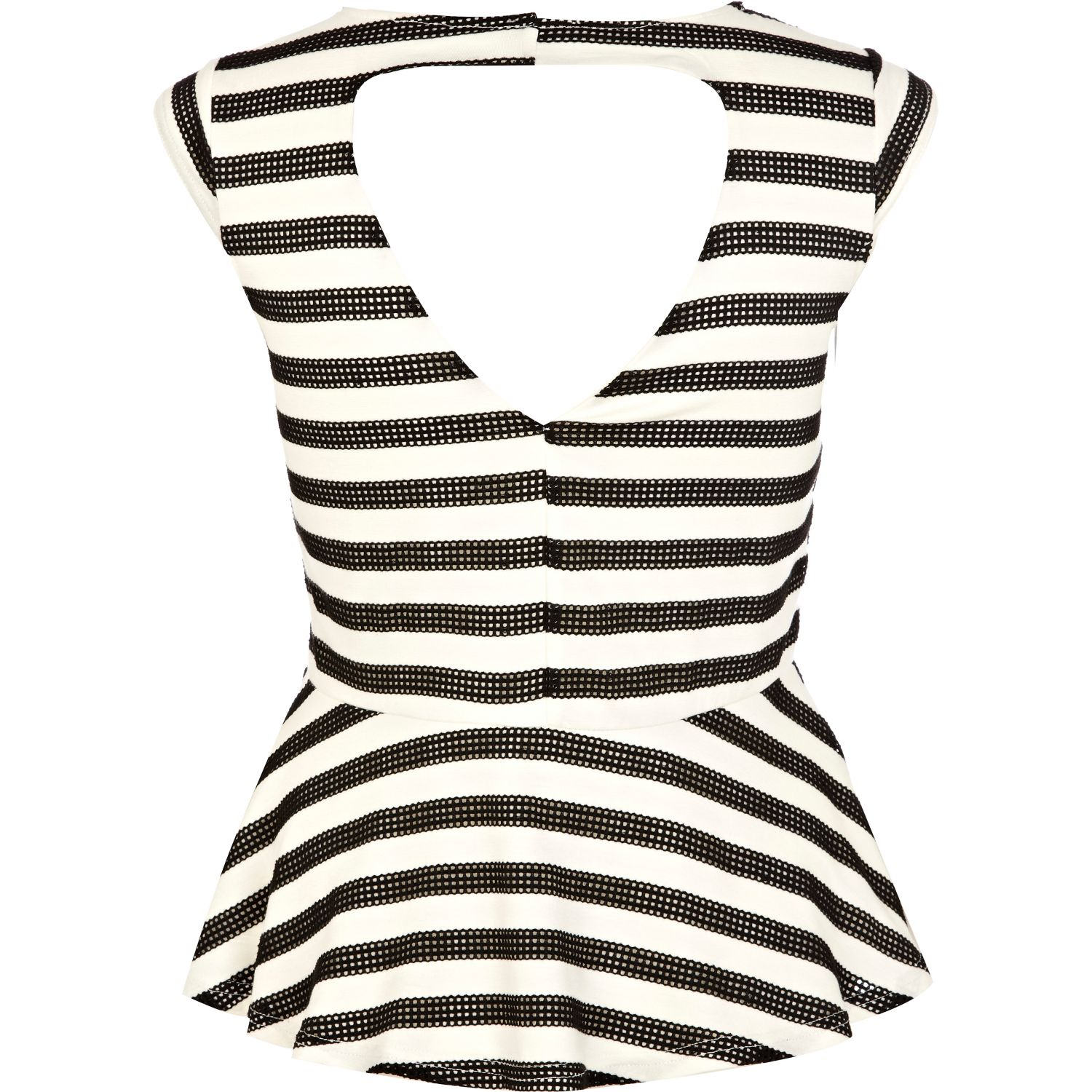 River island Black and White Stripe Cap Sleeve Peplum Top in White ...