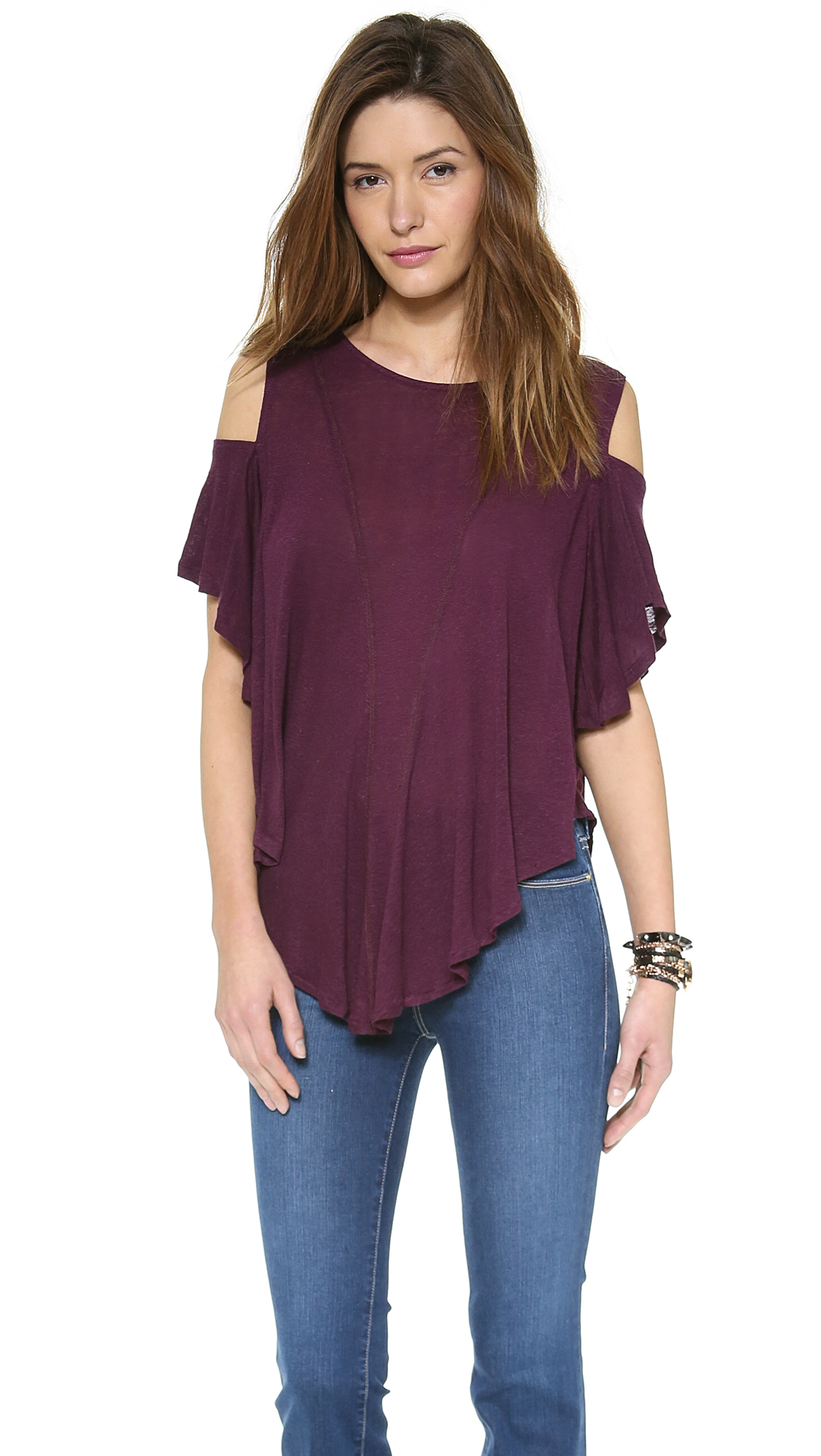 Lyst Free People Cold Shoulder Seamed Top Black in Purple