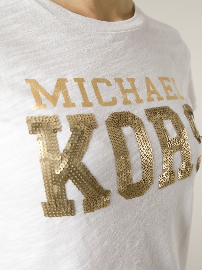 Lyst - Michael Michael Kors Sequin Embellished Logo T-Shirt in White