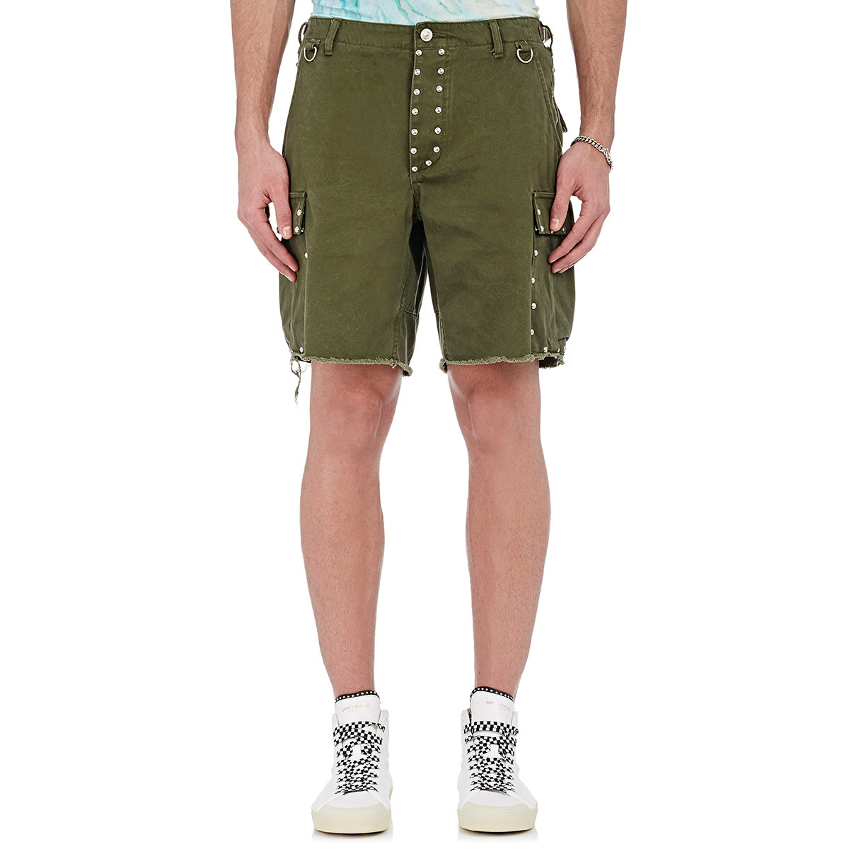 Saint Laurent Cotton Studded Twill Cargo Shorts in Green - Lyst