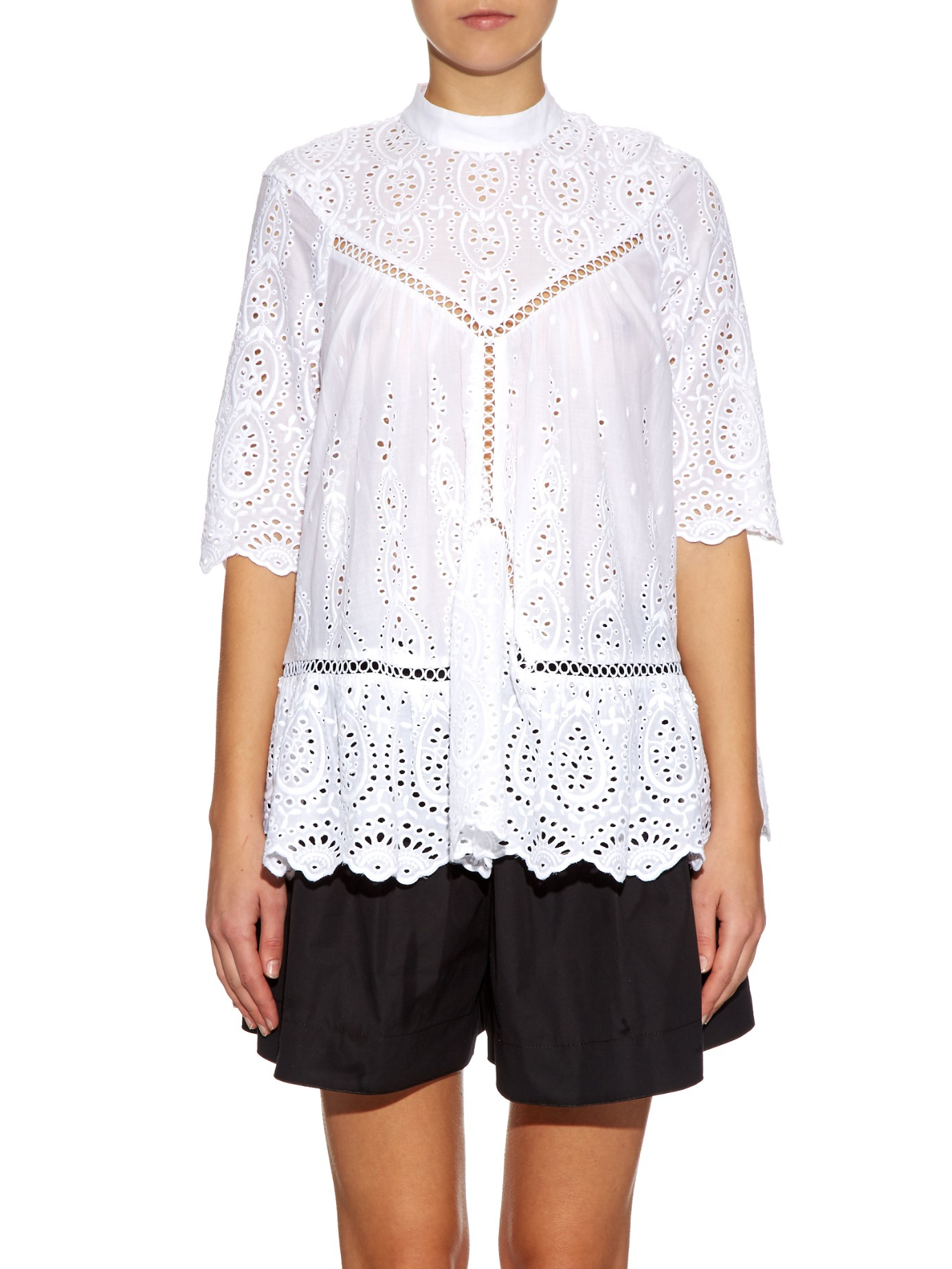 Lyst Zimmermann Ticking Paneled Eyelet Lace Blouse In White 