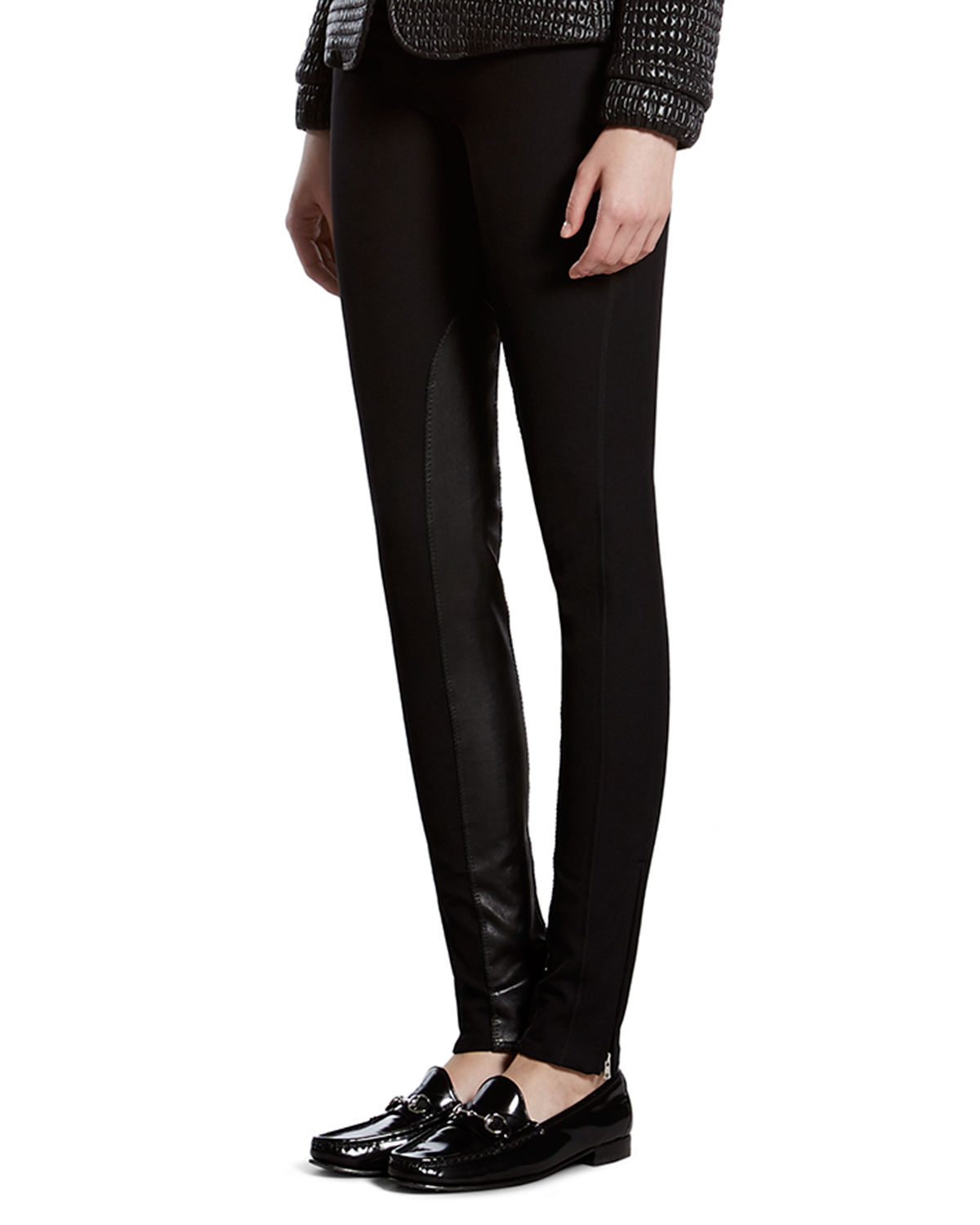 Lyst - Gucci Black Stretch Pants With Leather Detail in Black