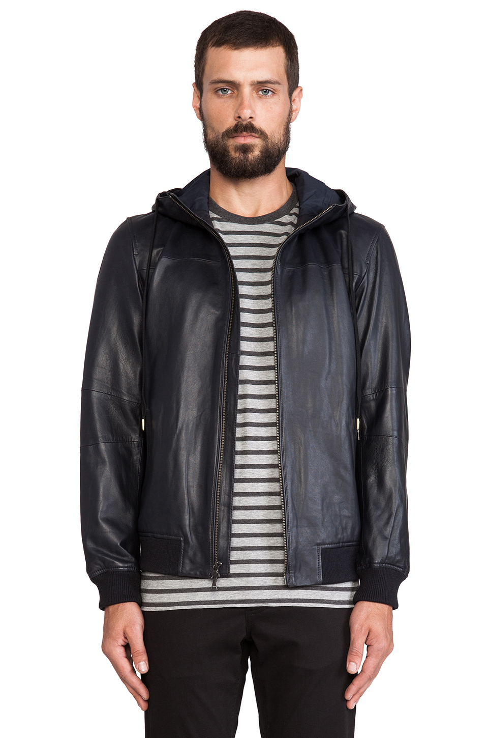 Lyst - Vince Hooded Leather Jacket in Blue