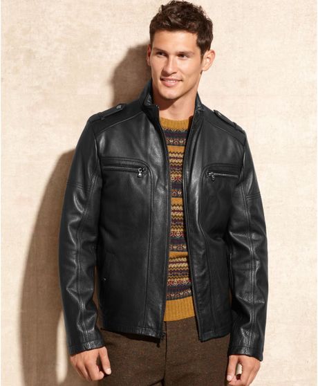 Kenneth Cole Leather Jacket in Black for Men | Lyst