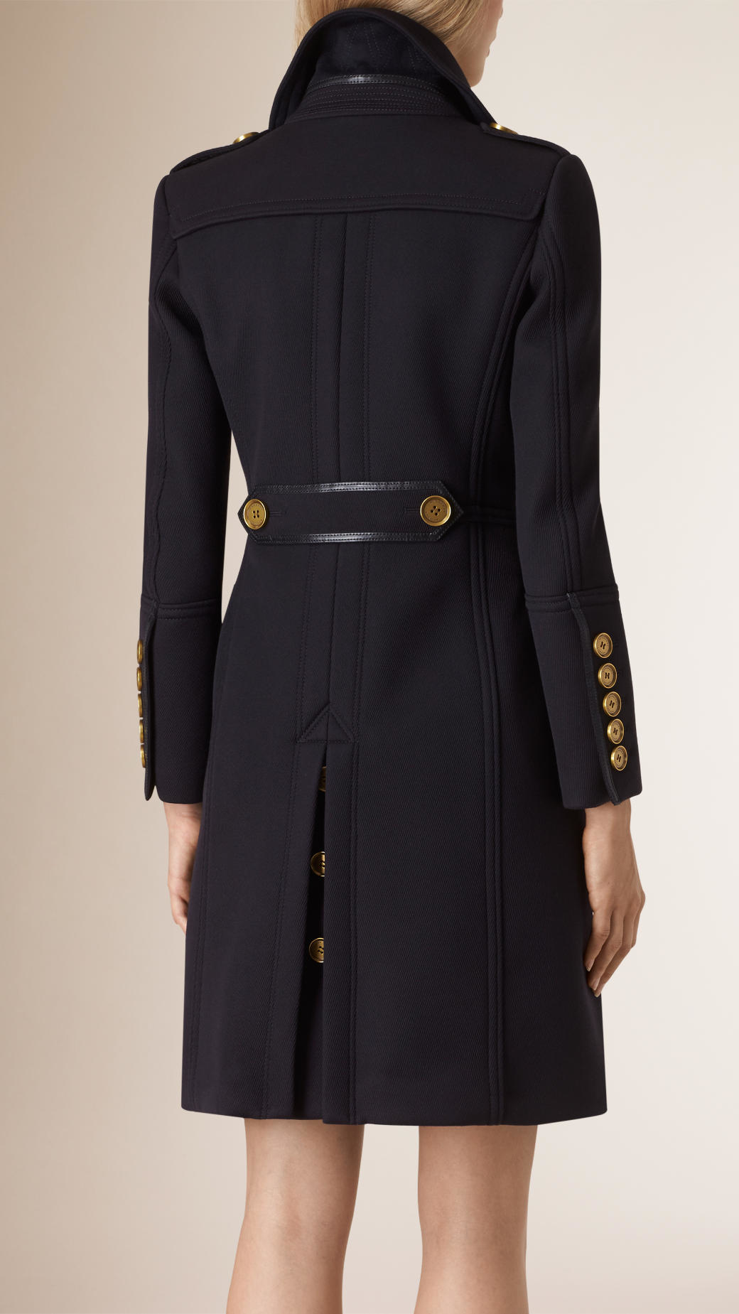 Burberry Leather Trim Wool Military Coat in Blue Lyst
