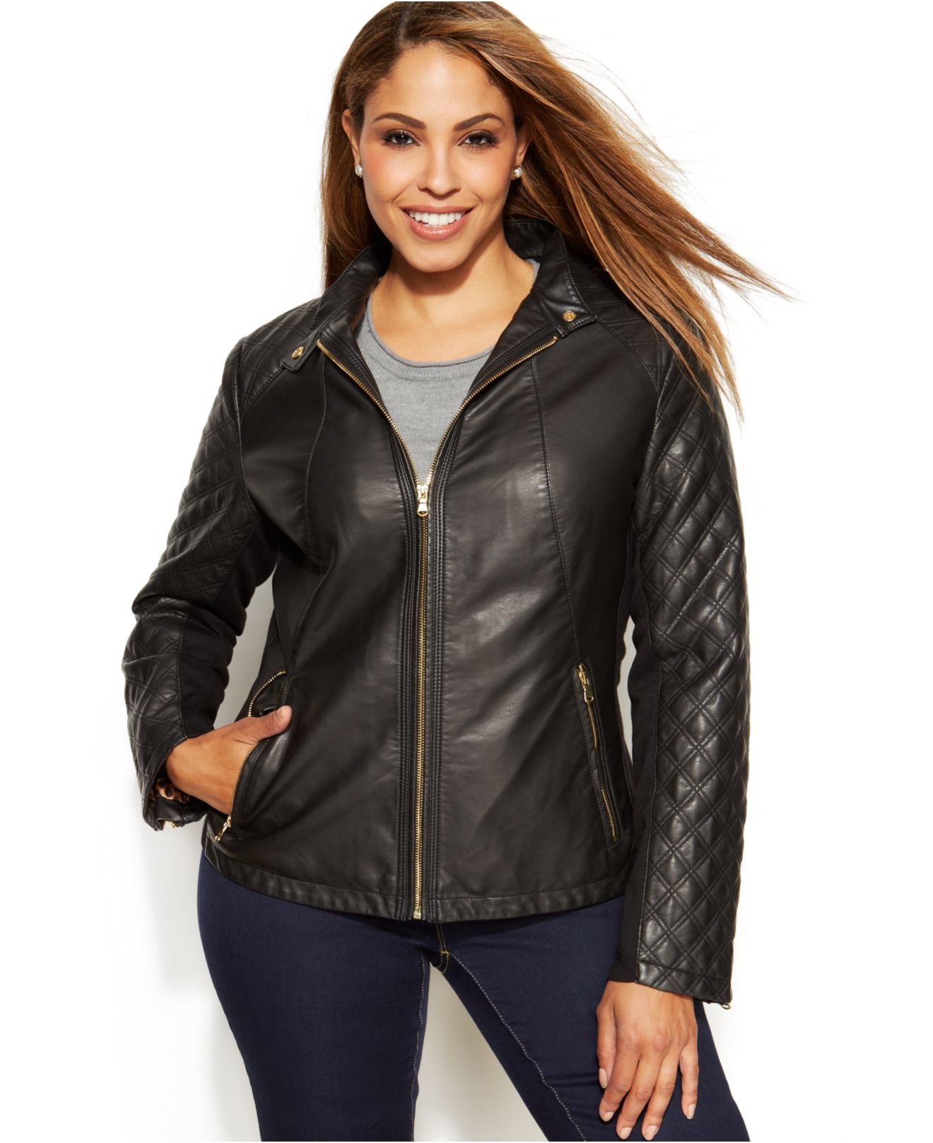 Inc international concepts Plus Size Quilted Faux-Leather Moto Jacket ...