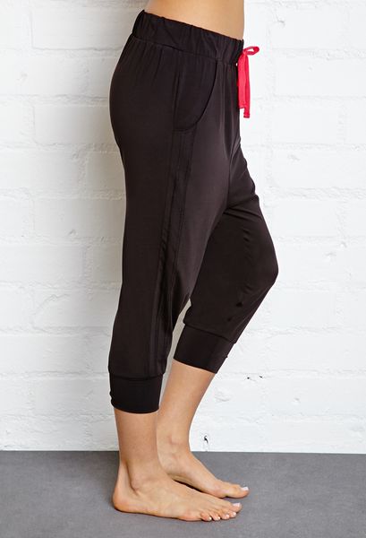 Forever 21 Drop Crotch Workout Pants in Black (Black/hibiscus) | Lyst