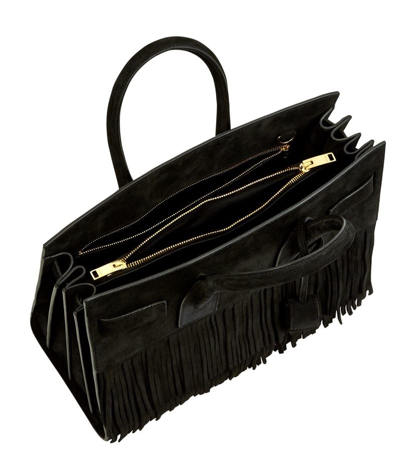 Saint laurent Small Sac De Jour Suede Fringe Bag in Black | Lyst