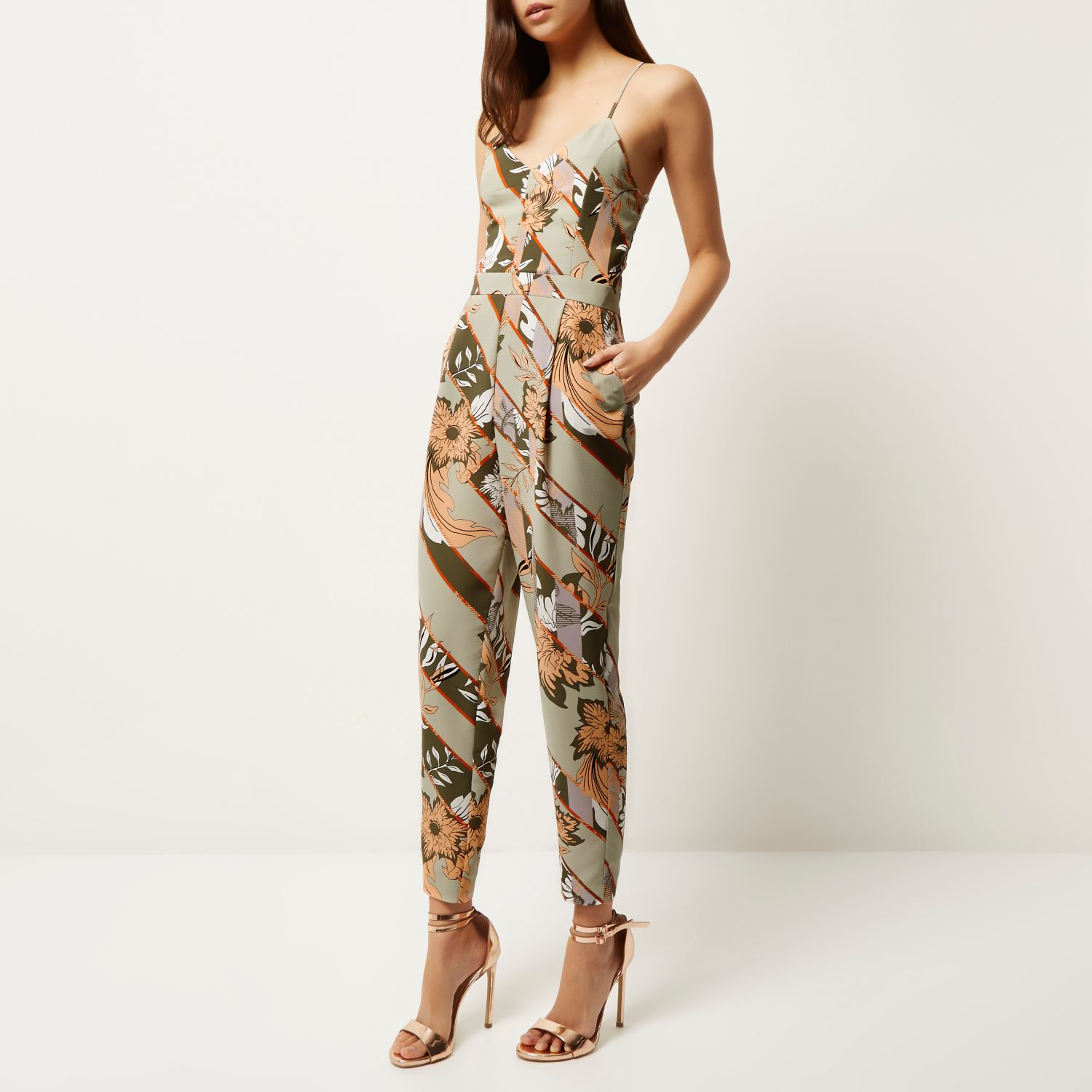 Lyst River island Green Floral Print Tapered Jumpsuit in Green