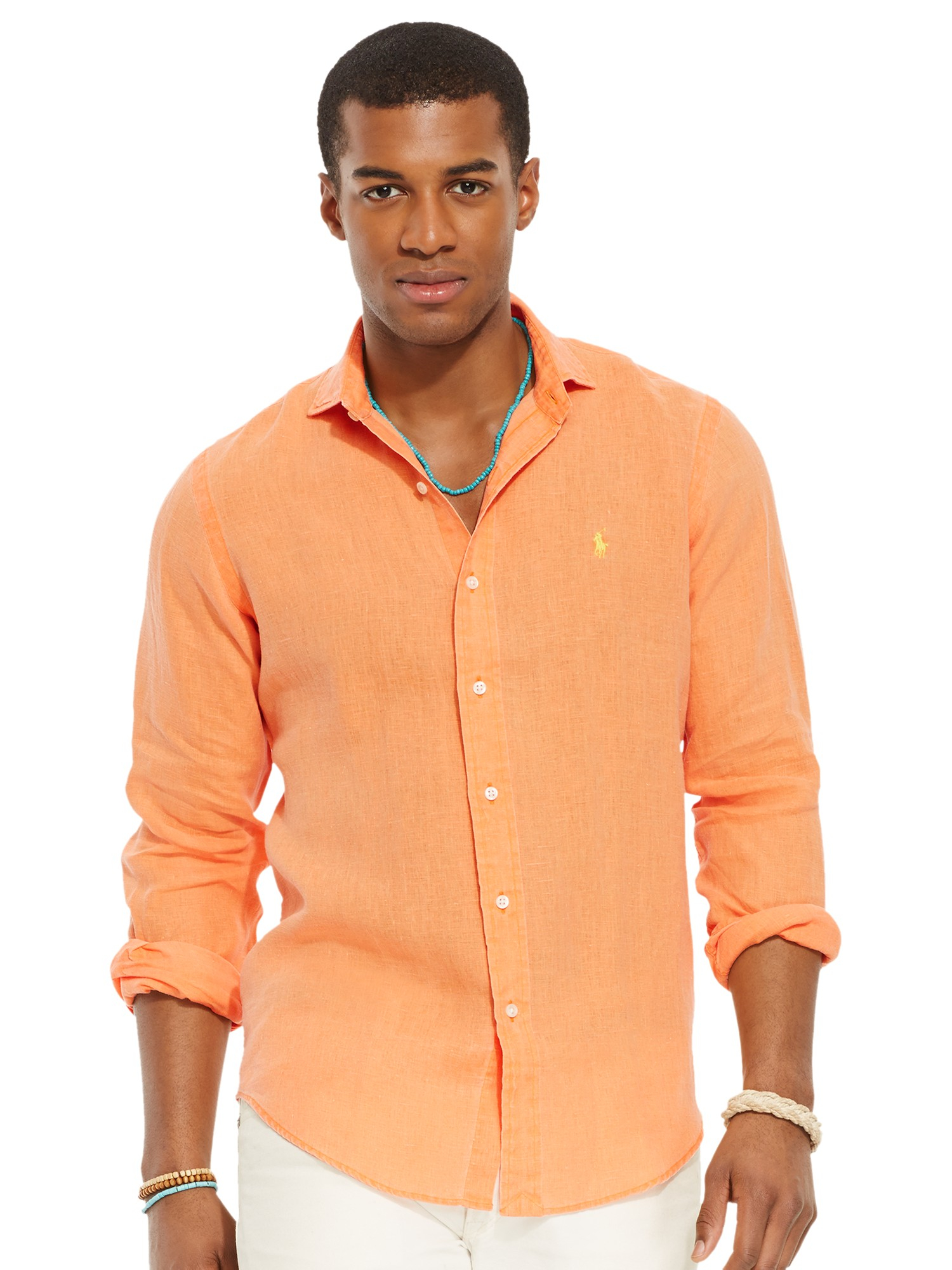 Lyst - Polo Ralph Lauren Long Sleeve Linen Shirt in Orange for Men