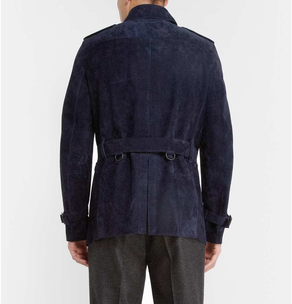 Lyst - Burberry prorsum Suede Trench Coat in Blue for Men