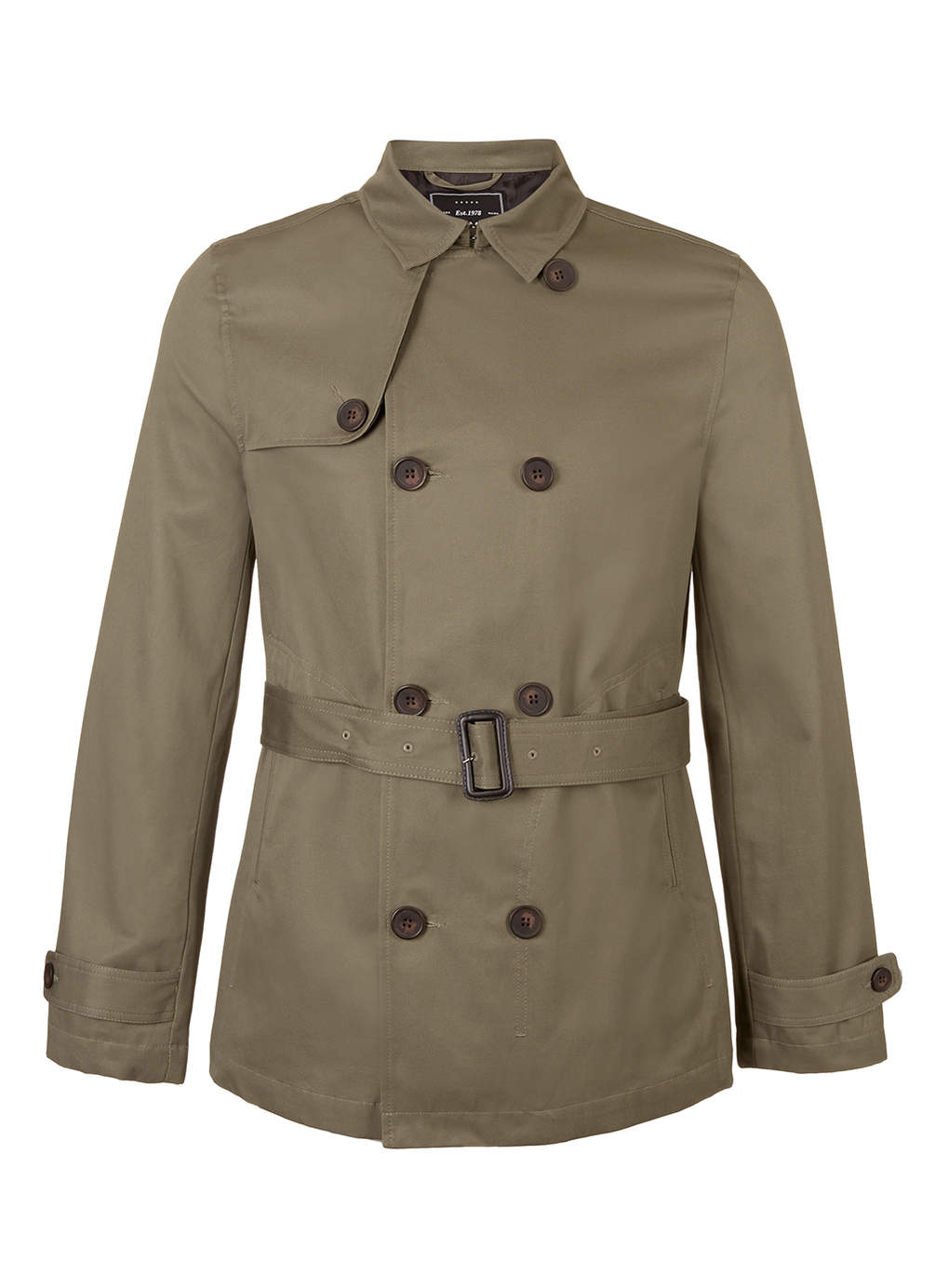 Topman Khaki Double Breasted Cropped Trench Coat in Green for Men | Lyst