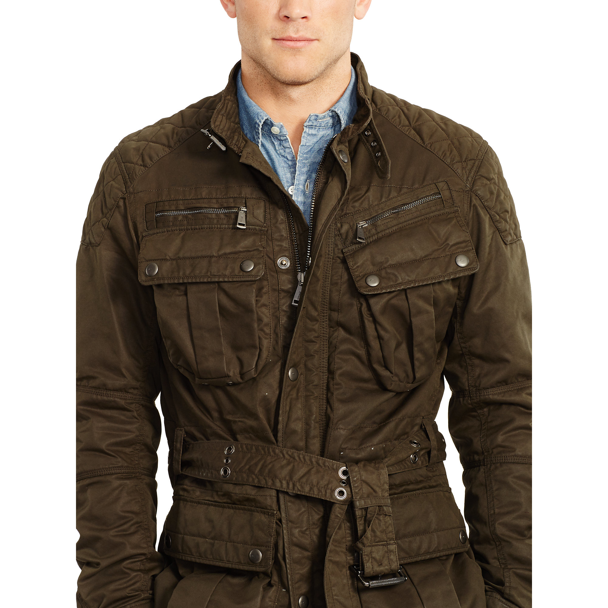 Polo ralph lauren Belted Moto Jacket in Natural for Men Lyst