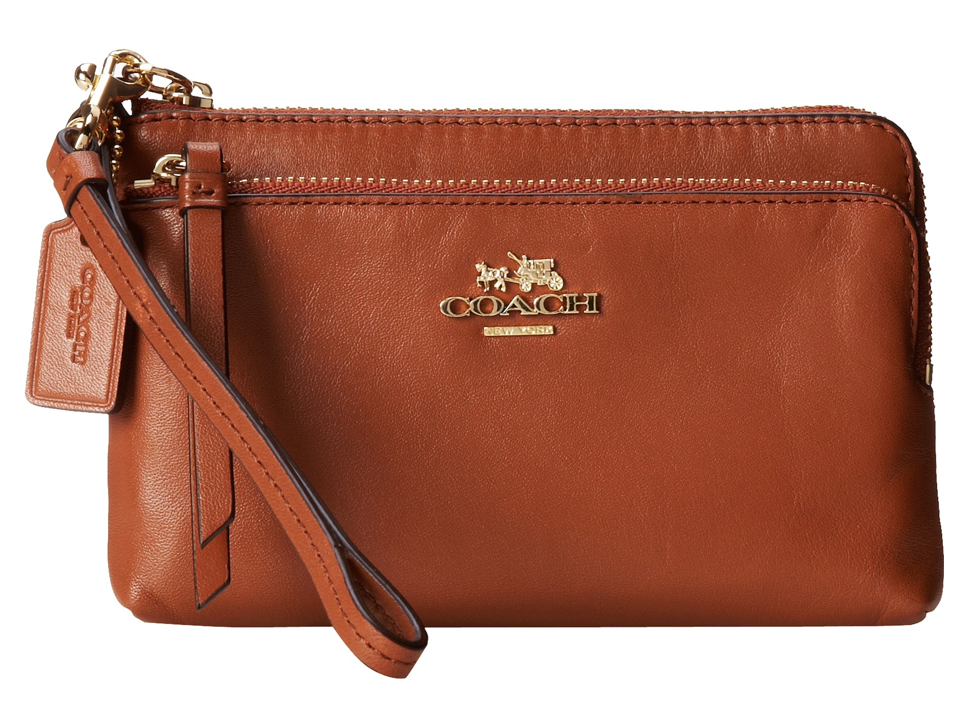Coach Madison Leather Double Zip Wristlet in Brown | Lyst