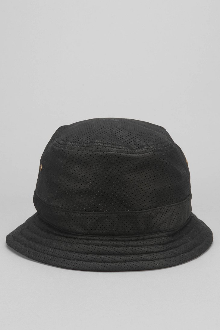 leather bucket hat black