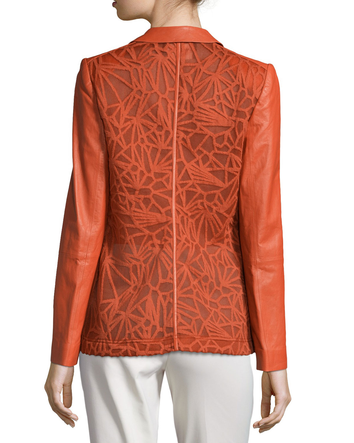 Lyst - Lafayette 148 New York Stelly Leather Lace Jacket in Red