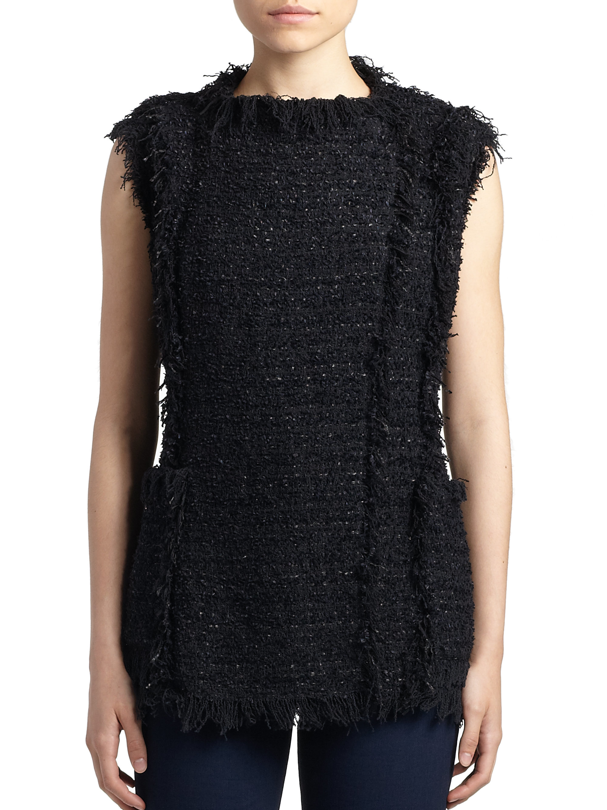 Lyst - Lanvin Deconstructed Tweed Top in Black