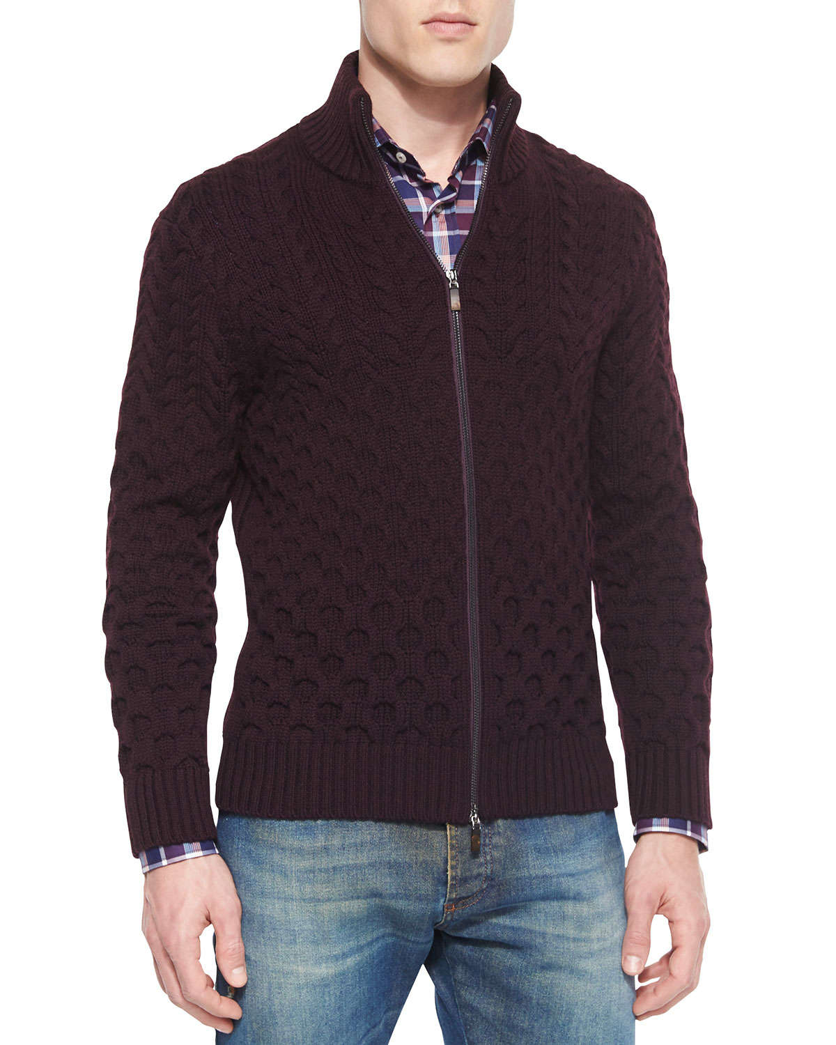 Lyst Etro Wool Cableknit Fullzip Cardigan in Purple for Men