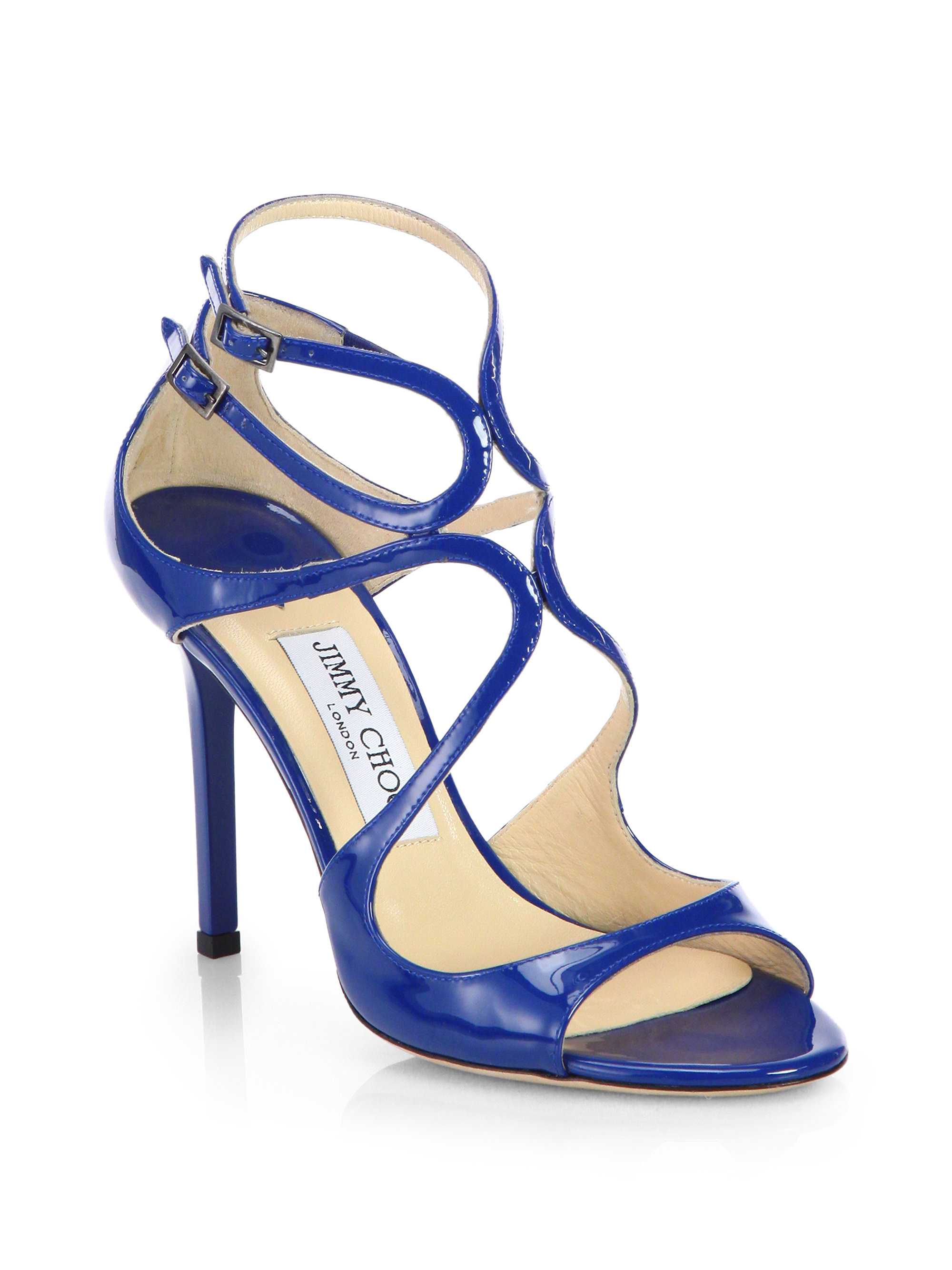 Jimmy choo Lang Strappy Patent Leather Sandals in Blue | Lyst