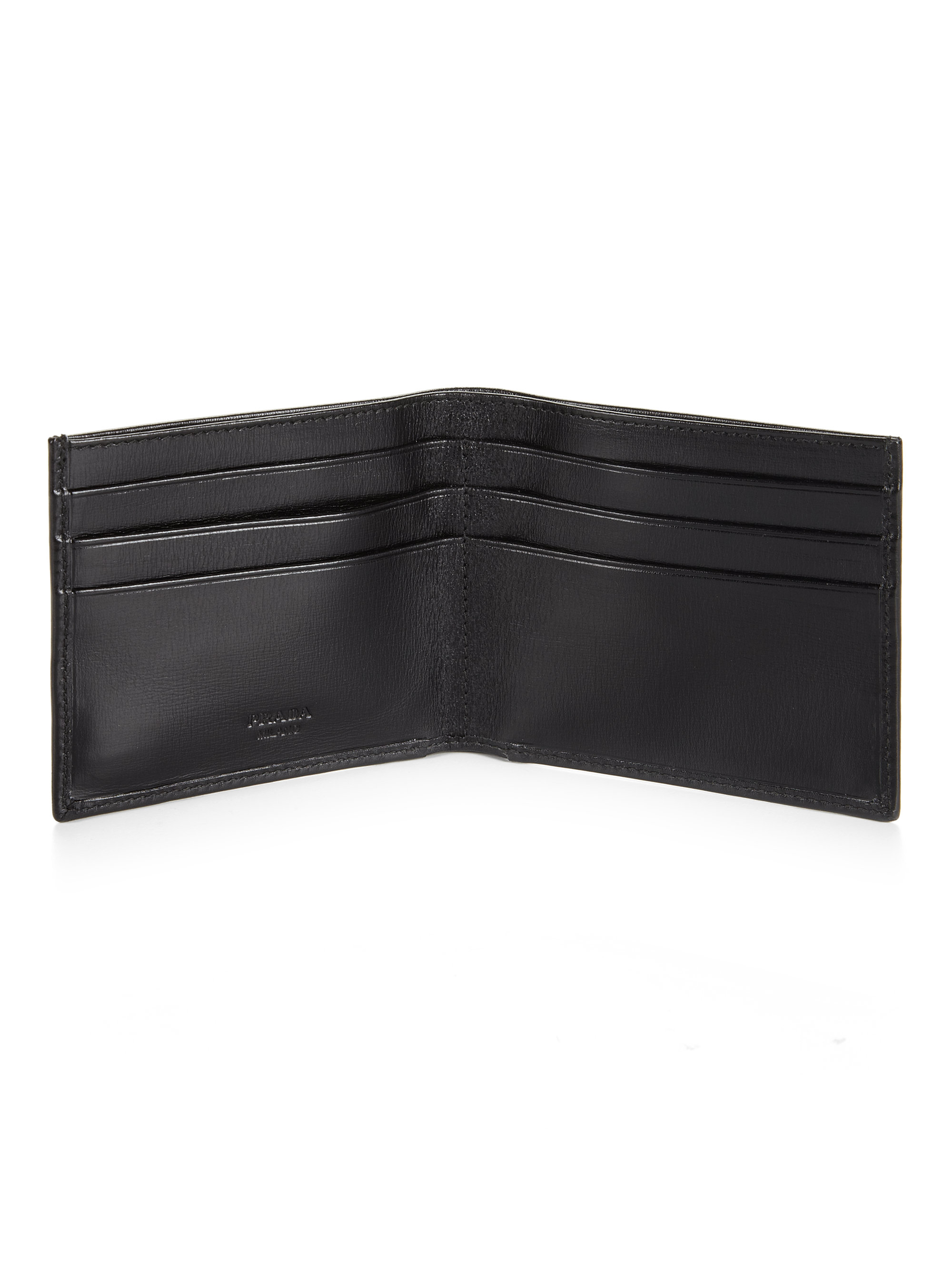 Prada Box Calf Bifold Wallet in Black for Men | Lyst  