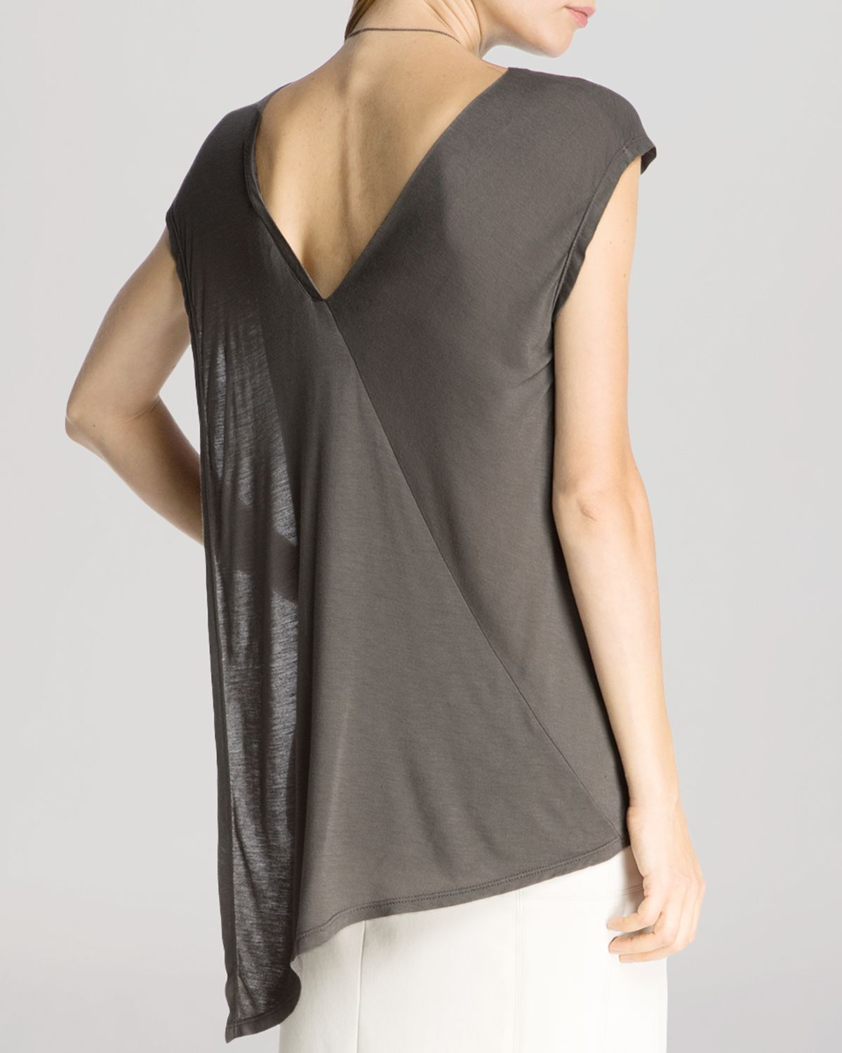 Lyst Halston Top Cap Sleeve Boat Neck Side Drape in Gray
