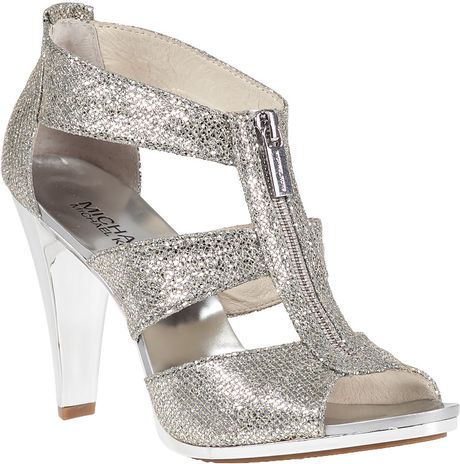 MICHAEL Michael Kors | Silver Berkley Leather Glitter-Embellished ...