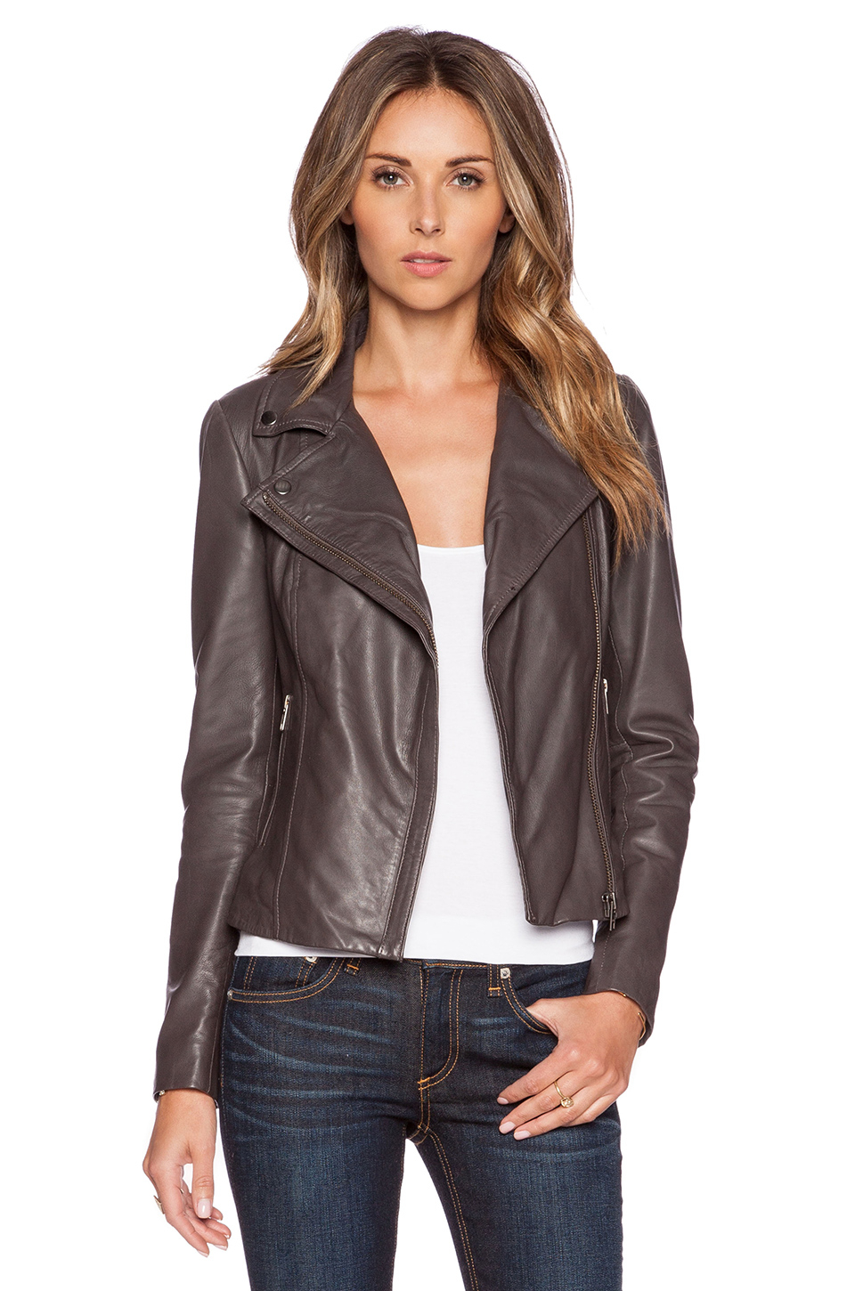 Muubaa Rosario Leather Biker Jacket In Gray Lyst Gallery