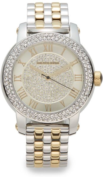 Saks Fifth Avenue Jeweled Two-Tone Stainless Steel Bracelet Watch in ...