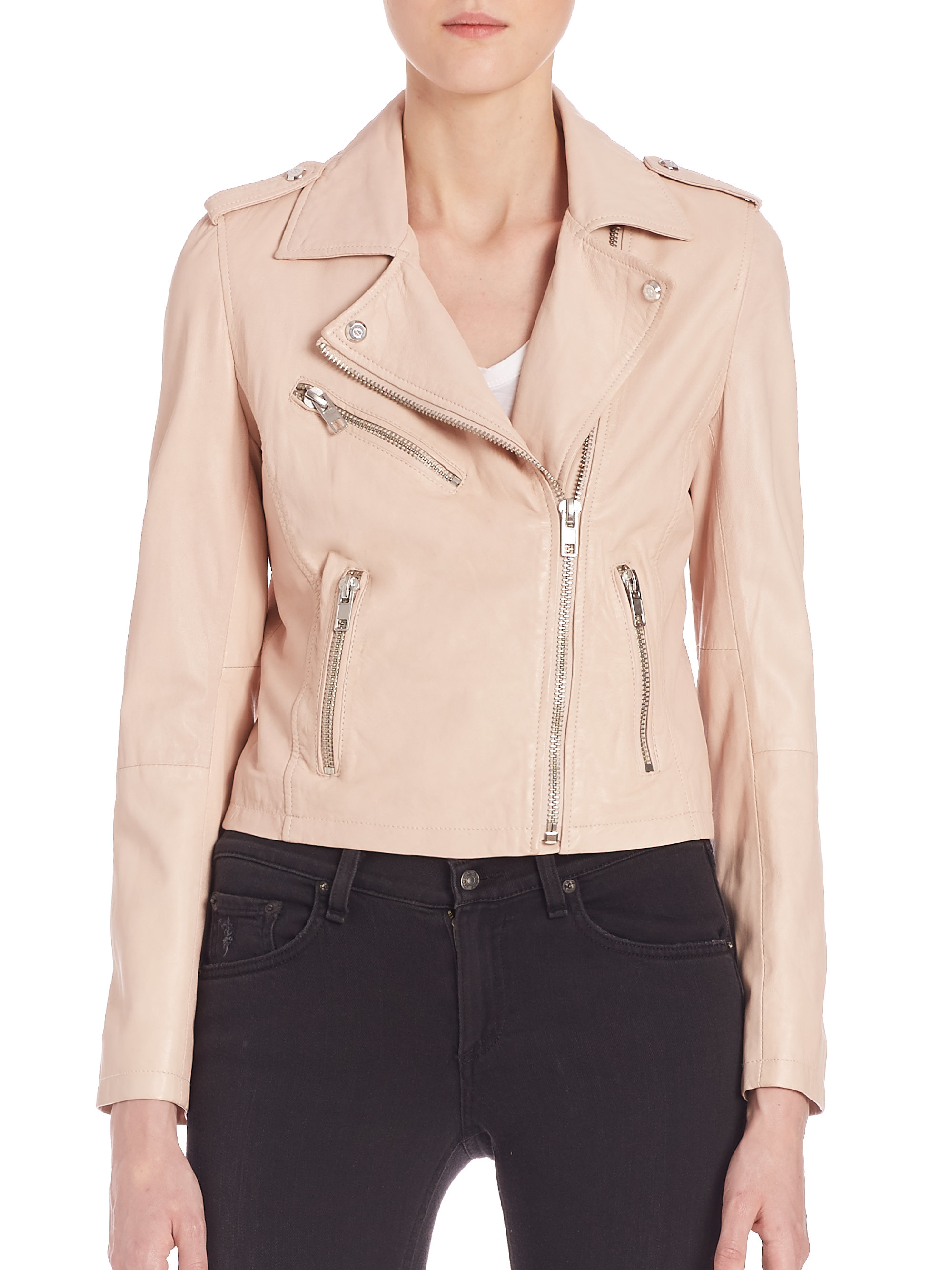 Lyst Doma Leather Waxy Biker Jacket In Pink Gallery