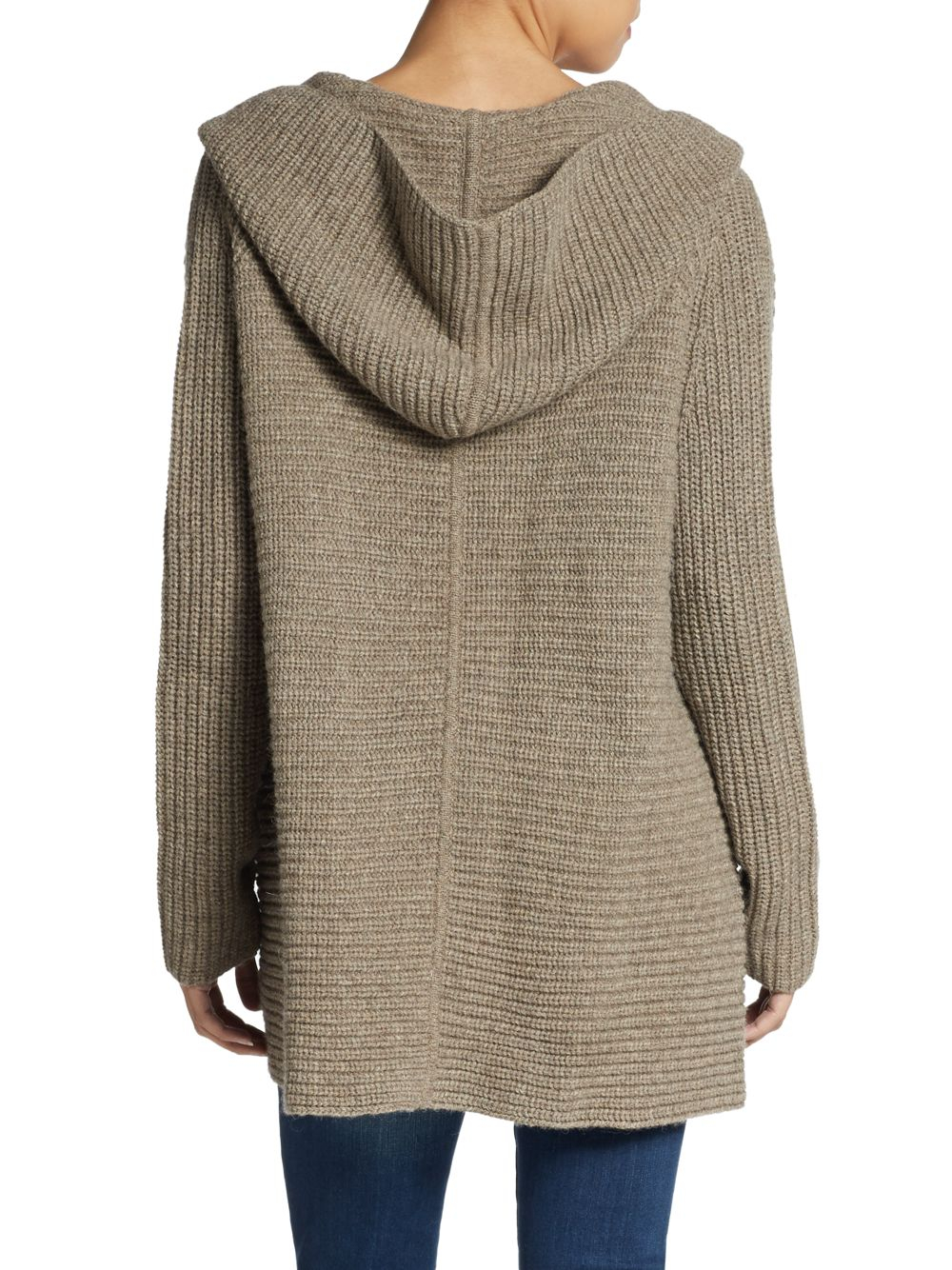 Vince Hooded Chunky Knit Cardigan in Brown | Lyst