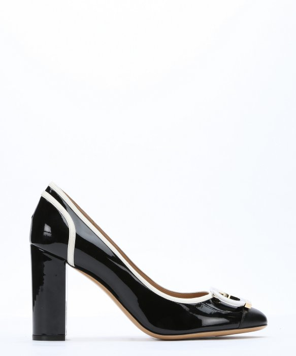 Lyst - Ferragamo Black And White Patent Calfskin 'gwen 85' Block Heel ...