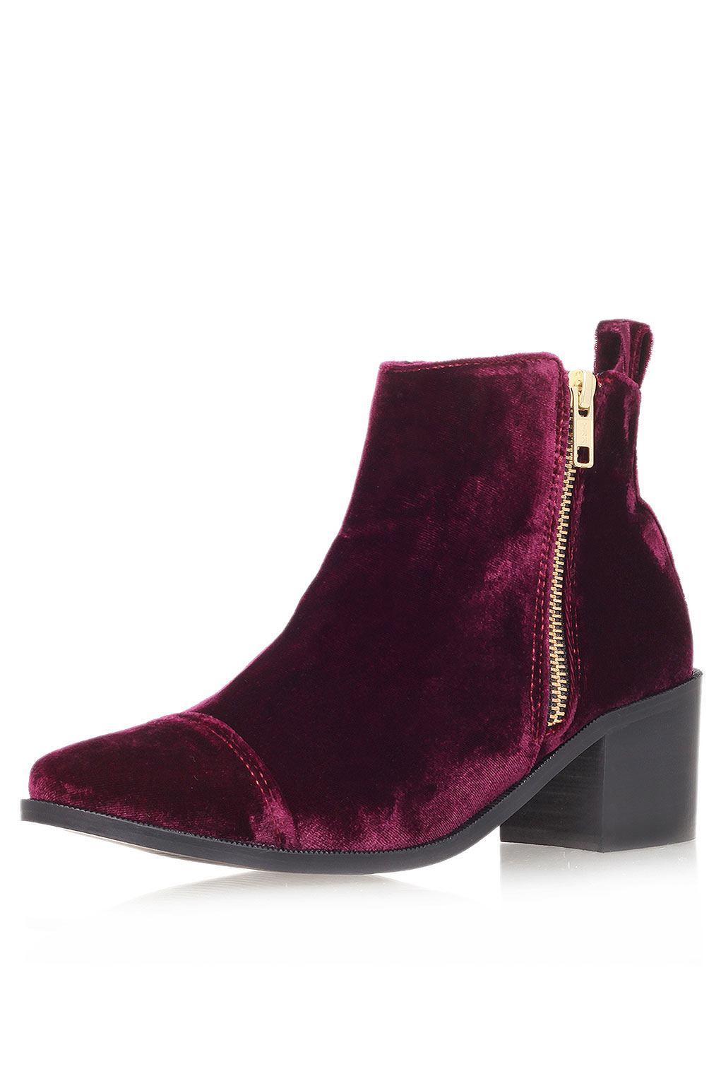 Topshop Mid Heel Velvet Boots in Red (WINE) | Lyst