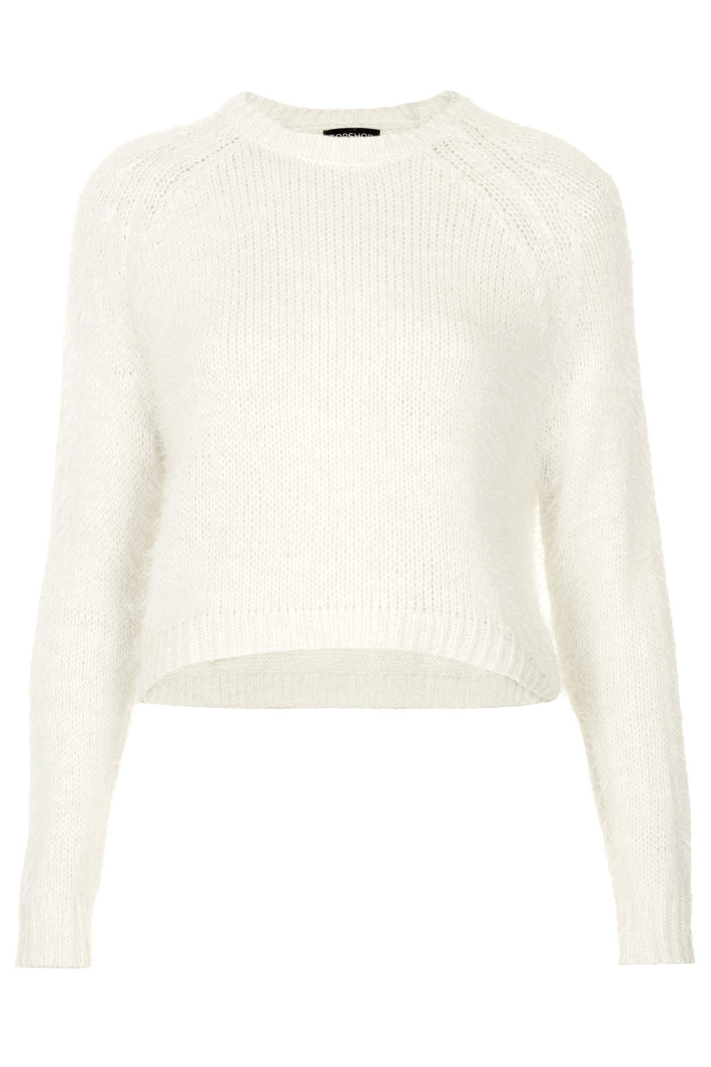 Topshop Knitted Fluffy Crop Jumper in White | Lyst