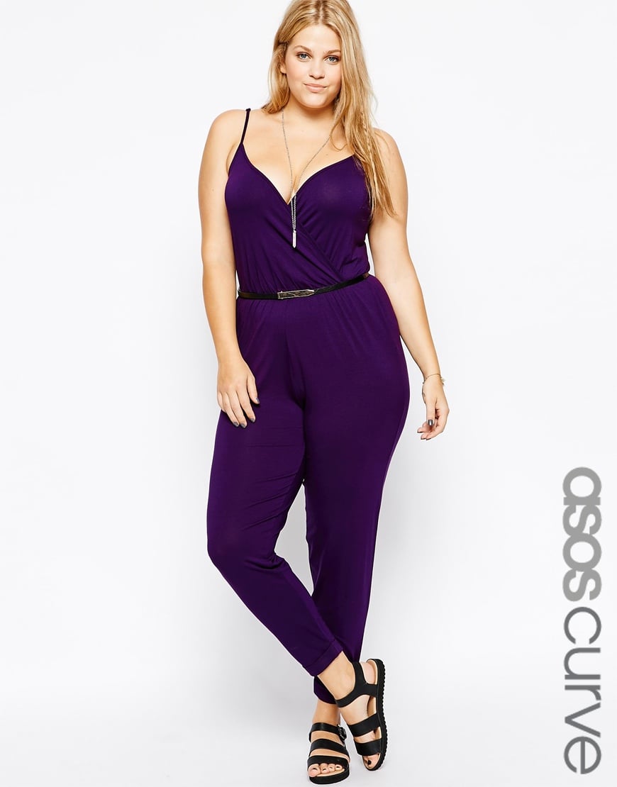 Asos Cami Wrap Jumpsuit With Belt in Purple | Lyst