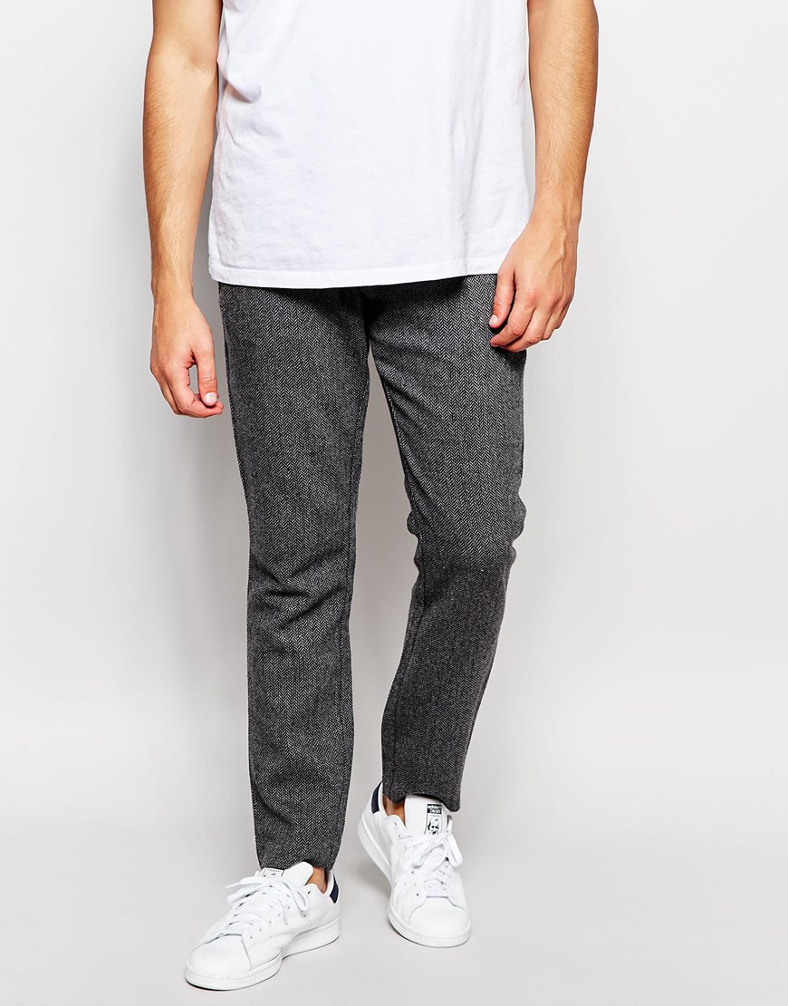 Lyst - Selected Herringbone Trousers In Slim Fit in Gray for Men