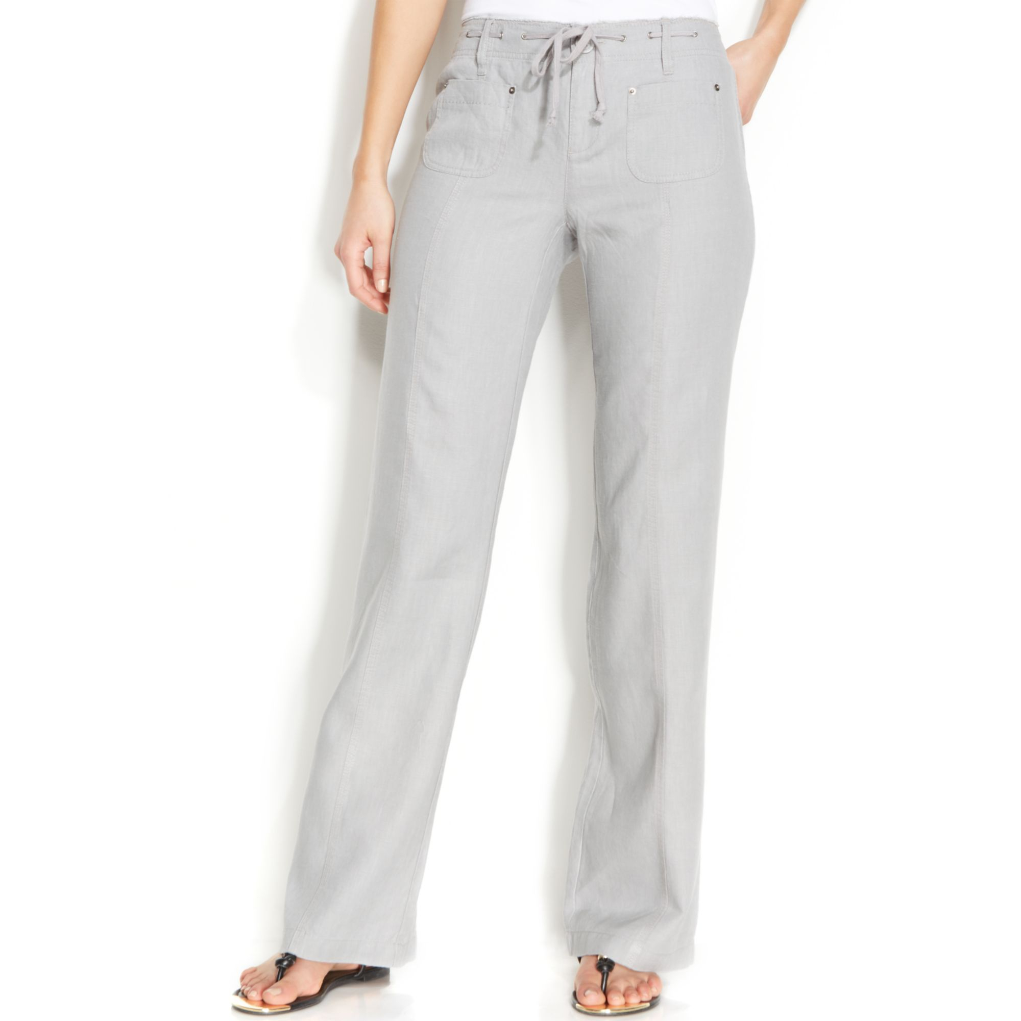 Inc international concepts Curvyfit Wideleg Linen Pants in Blue | Lyst