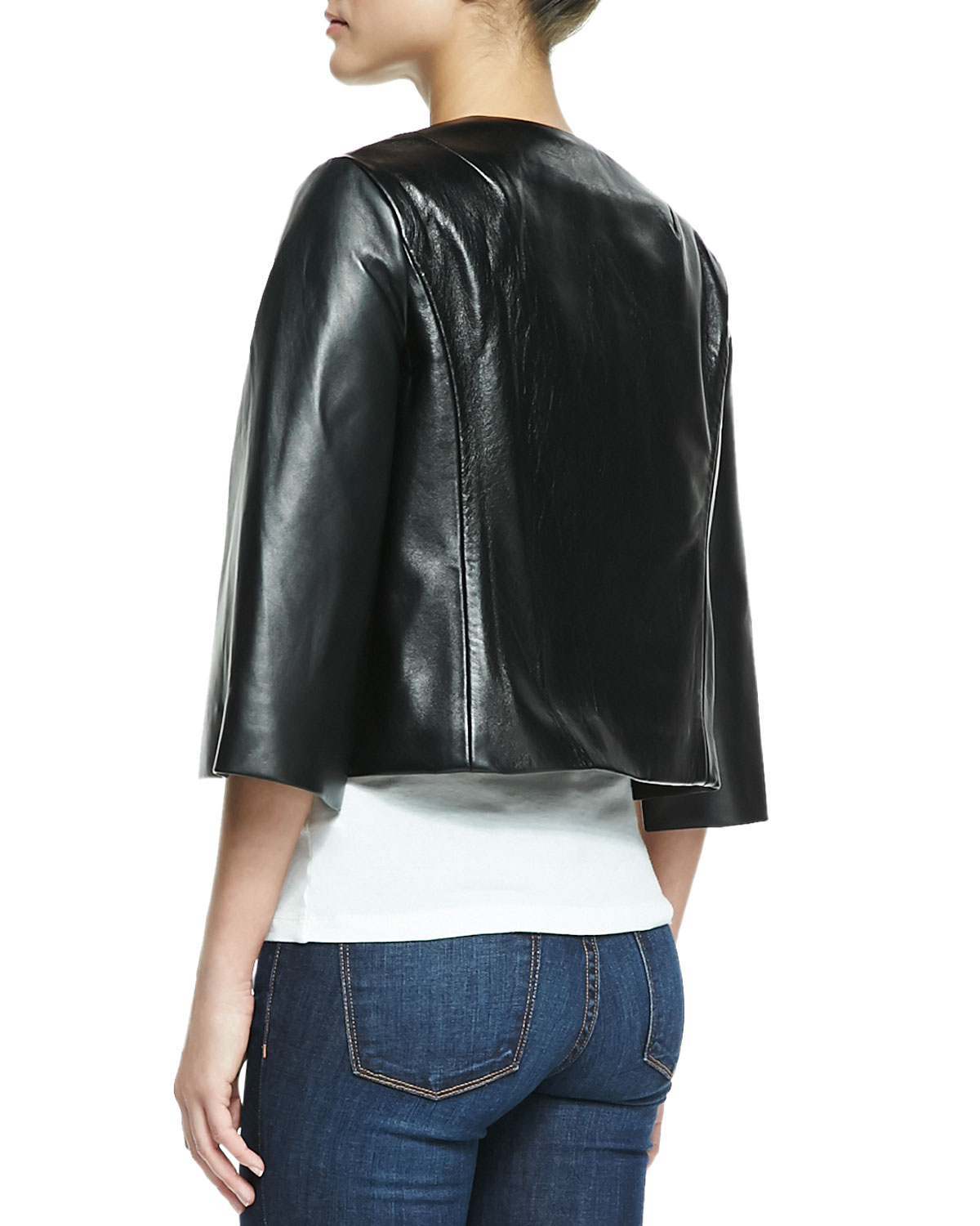 Lyst Cushnie Et Ochs 3 4 Sleeve Leather Cape Jacket In Black Gallery