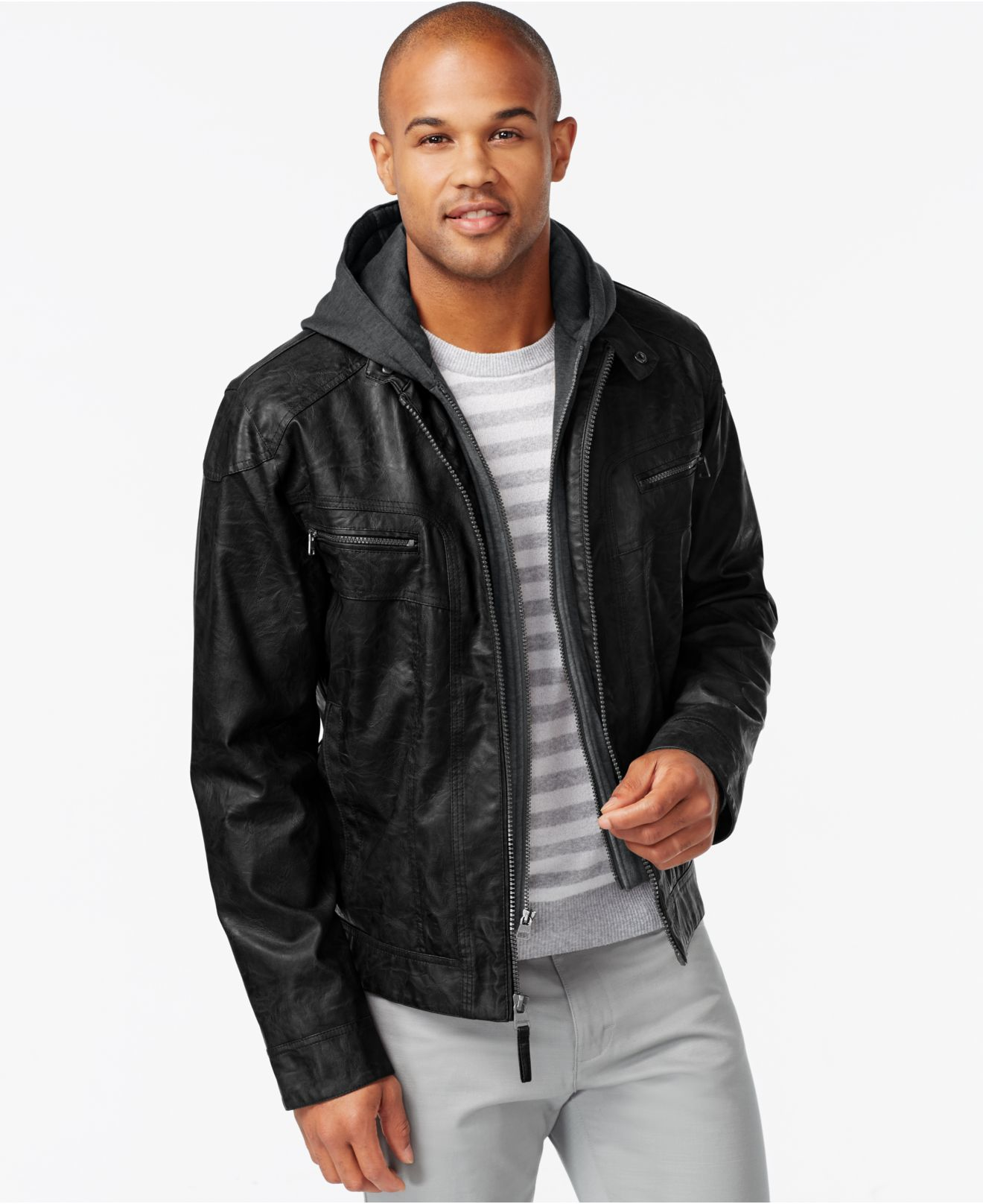 Calvin Klein Faux leather Hoodie  in Black for Men Lyst