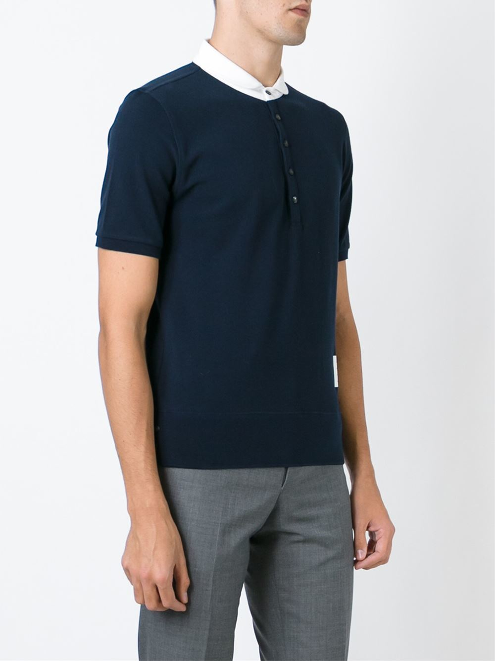 Thom browne Contrasted Collar Polo Shirt in Blue for Men | Lyst
