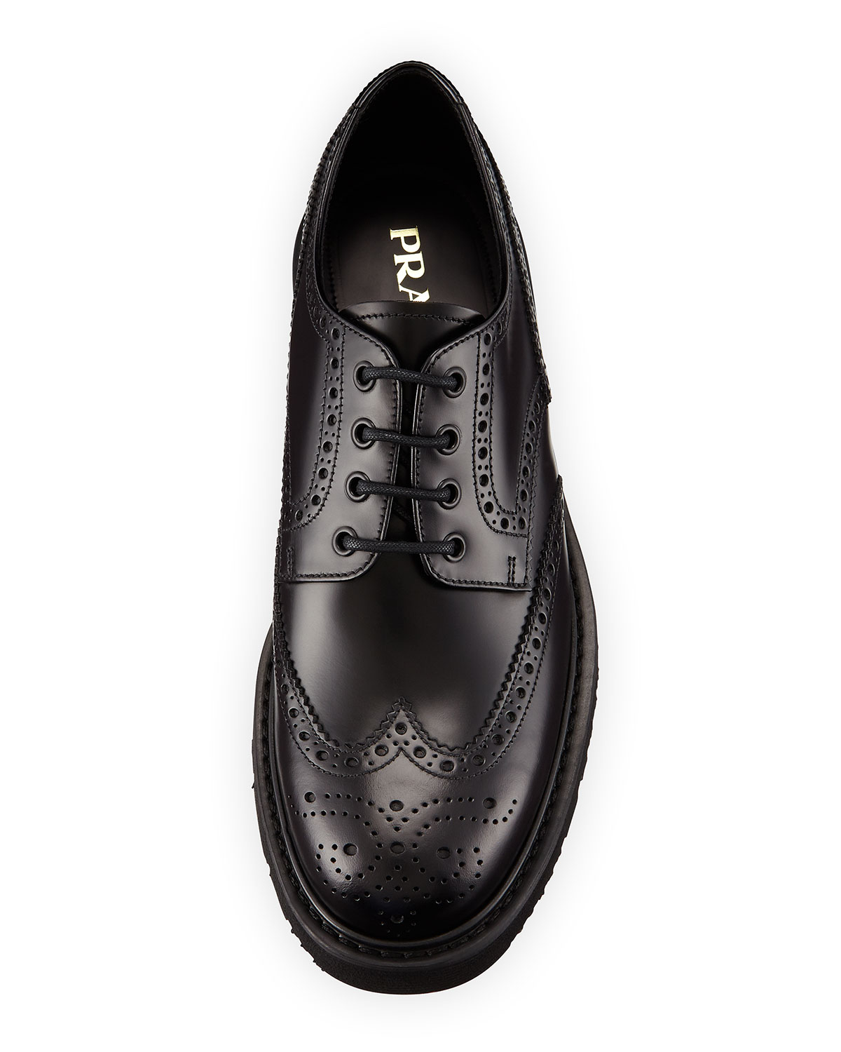 Lyst - Prada Rubber-Sole Wing-Tip Derby Shoes in Black